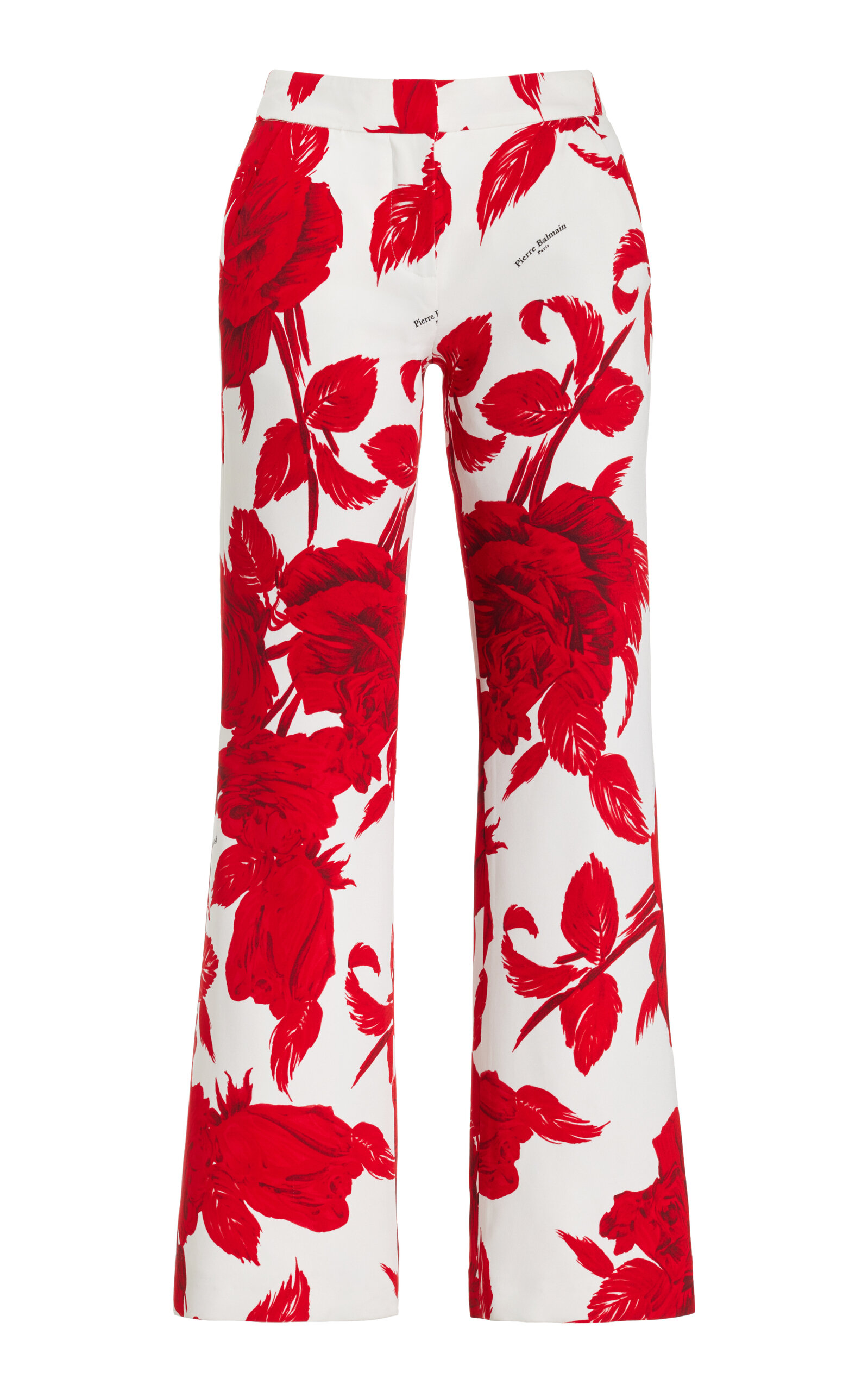Cropped Floral Low-Rise Crepe Flared Pants