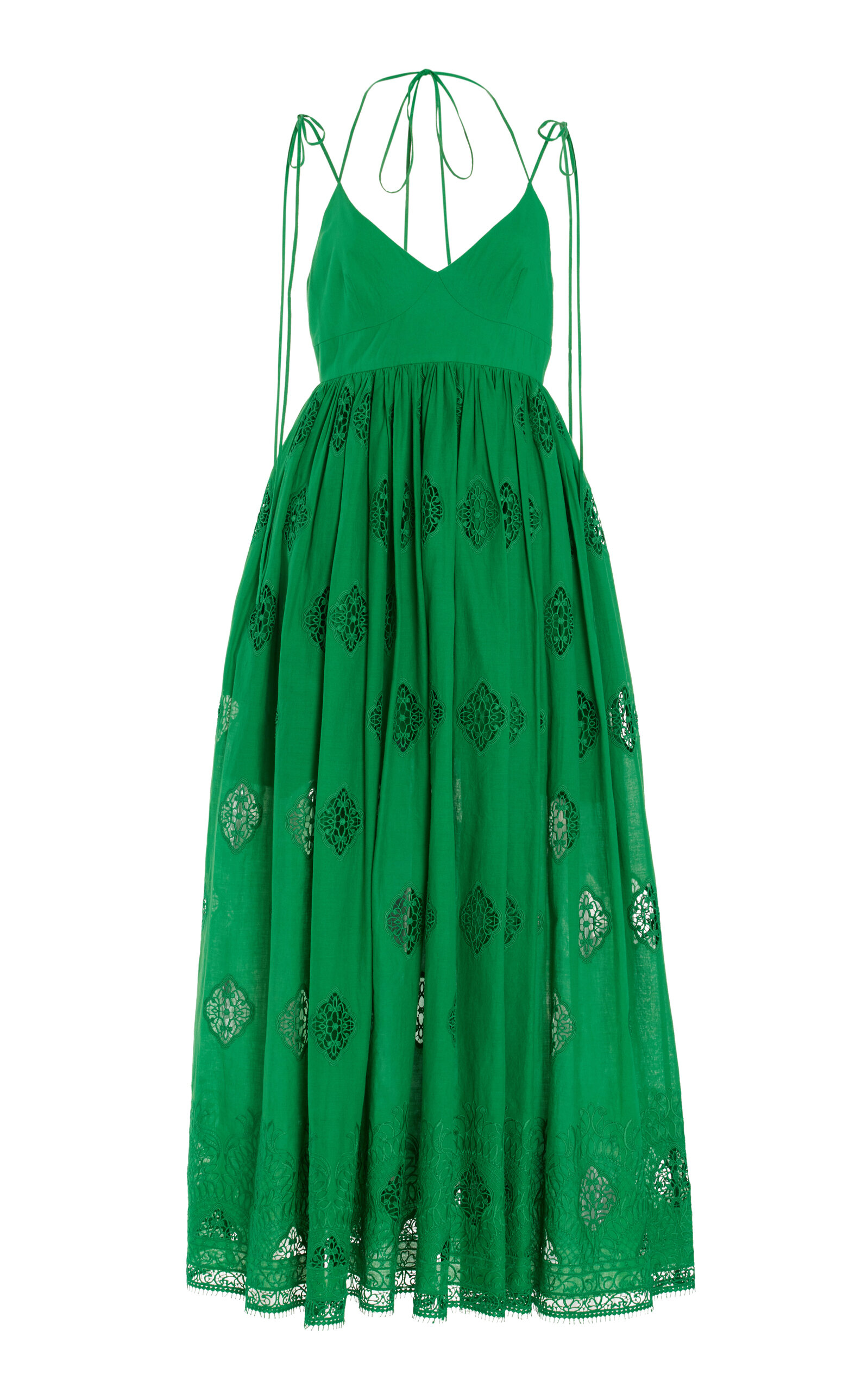 Shop Erdem Embroidered Cotton-blend Maxi Dress In Green