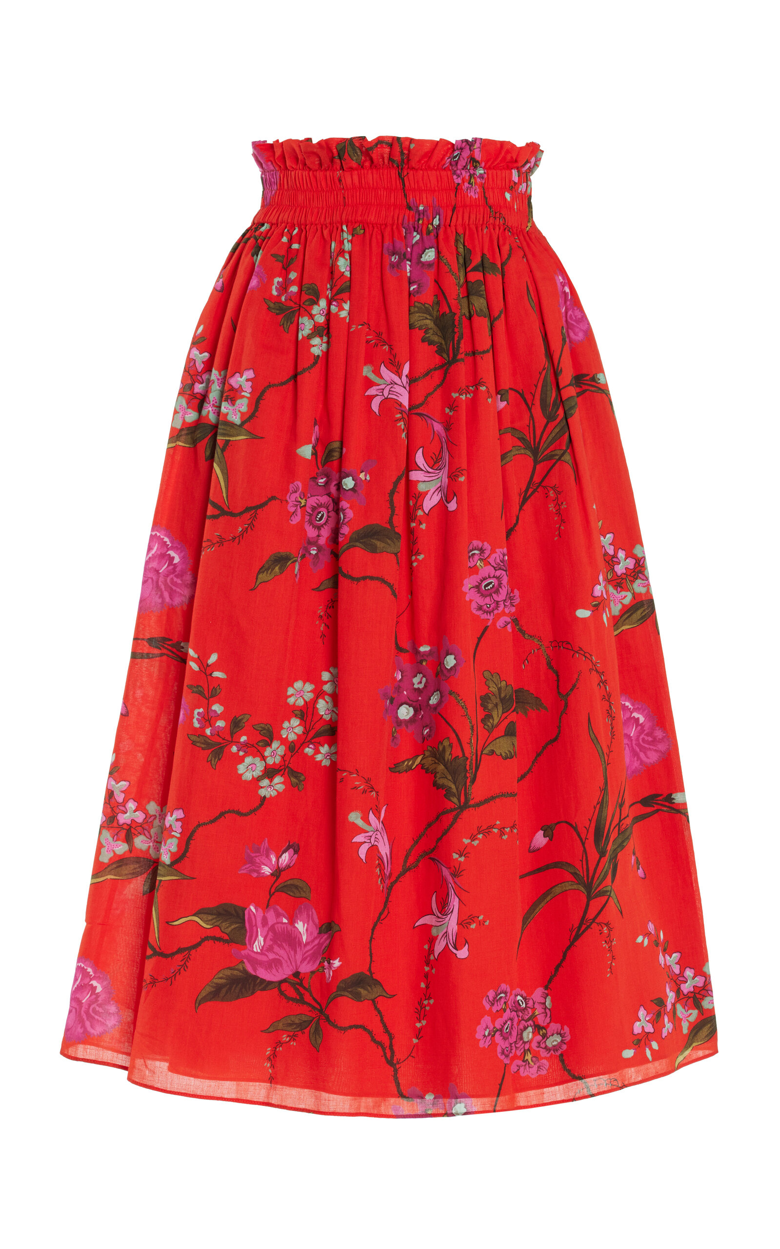 Shop Erdem Shirred Cotton-linen Midi Skirt In Multi