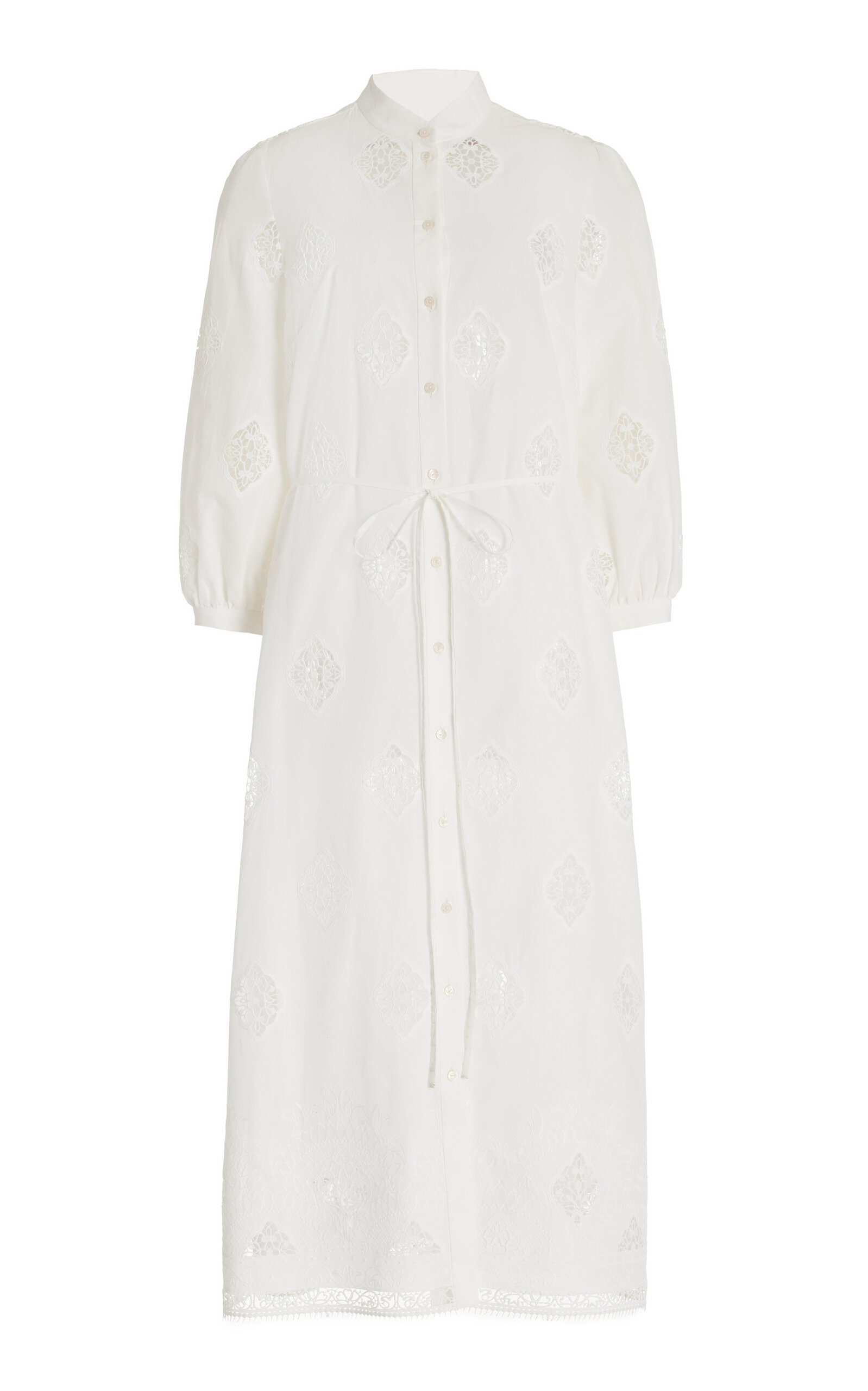 Shop Erdem Embroidered Cotton-blend Midi Shirt Dress In White