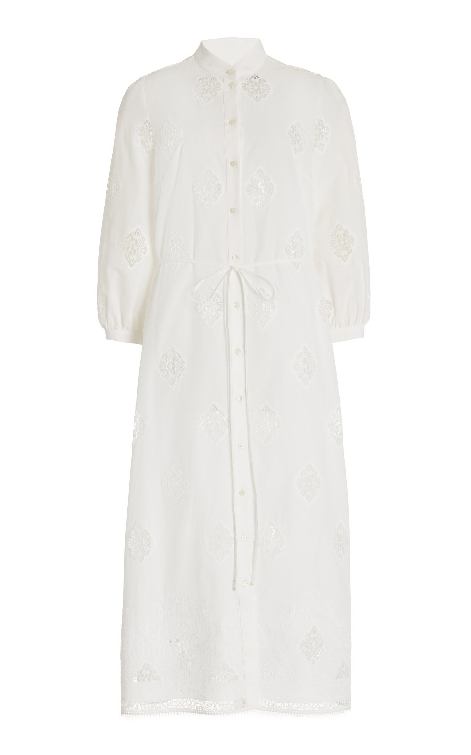 Erdem Embroidered Cotton-Blend Midi Shirt Dress - White