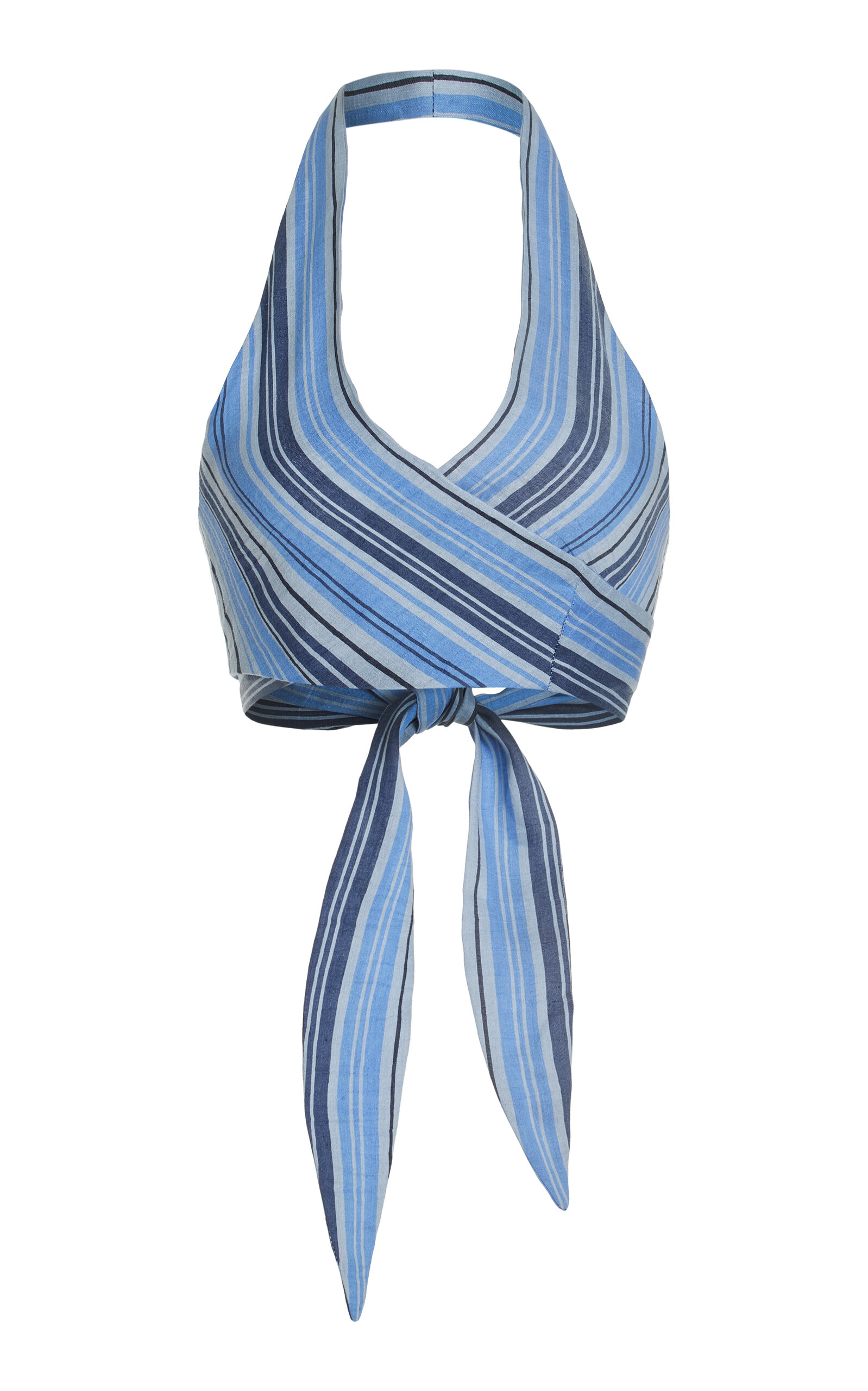Lisa Marie Fernandez Farrah Cropped Linen-blend Halter Top In Blue