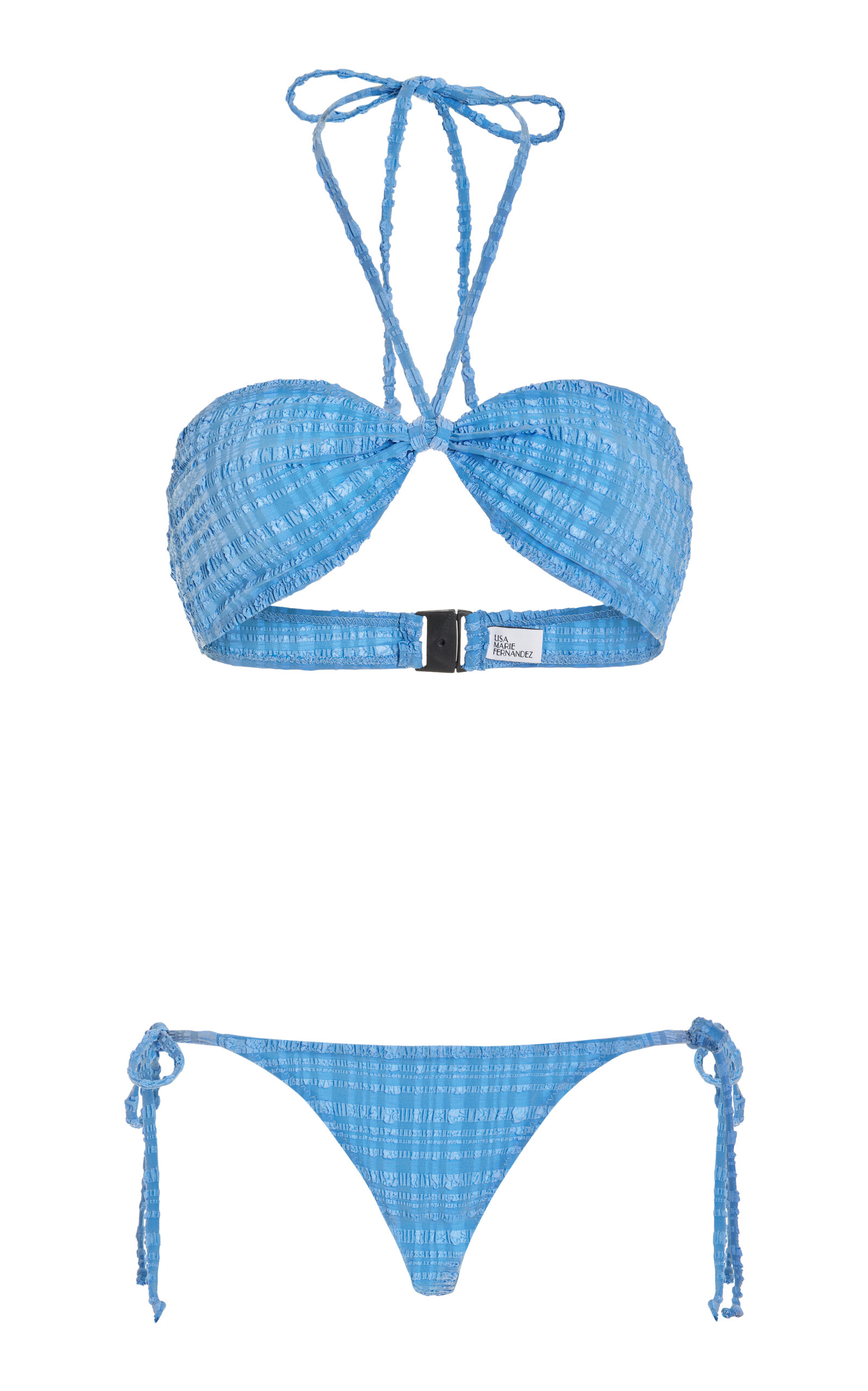 Lisa Marie Fernandez Seersucker Halter Bandeau Bikini Top In Blue