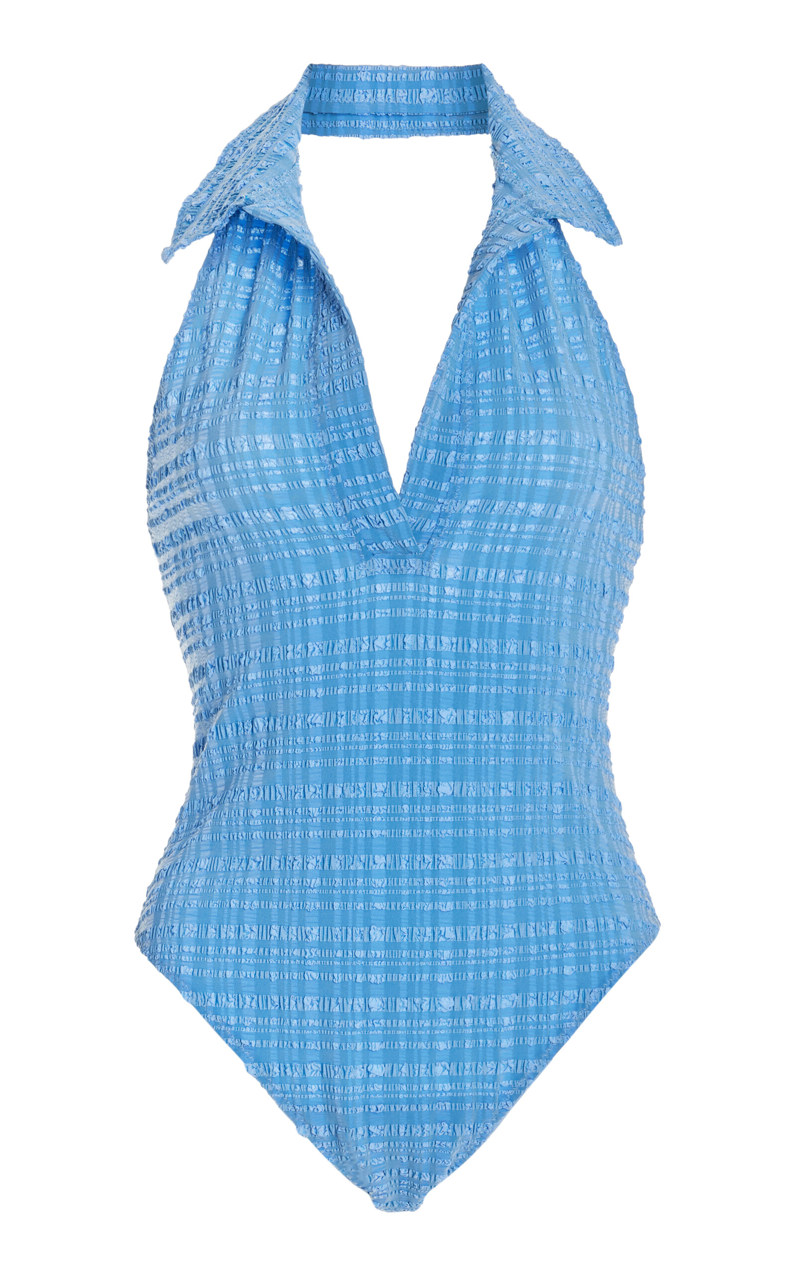 Shop Lisa Marie Fernandez Polo Seersucker One-piece Swimsuit In Blue