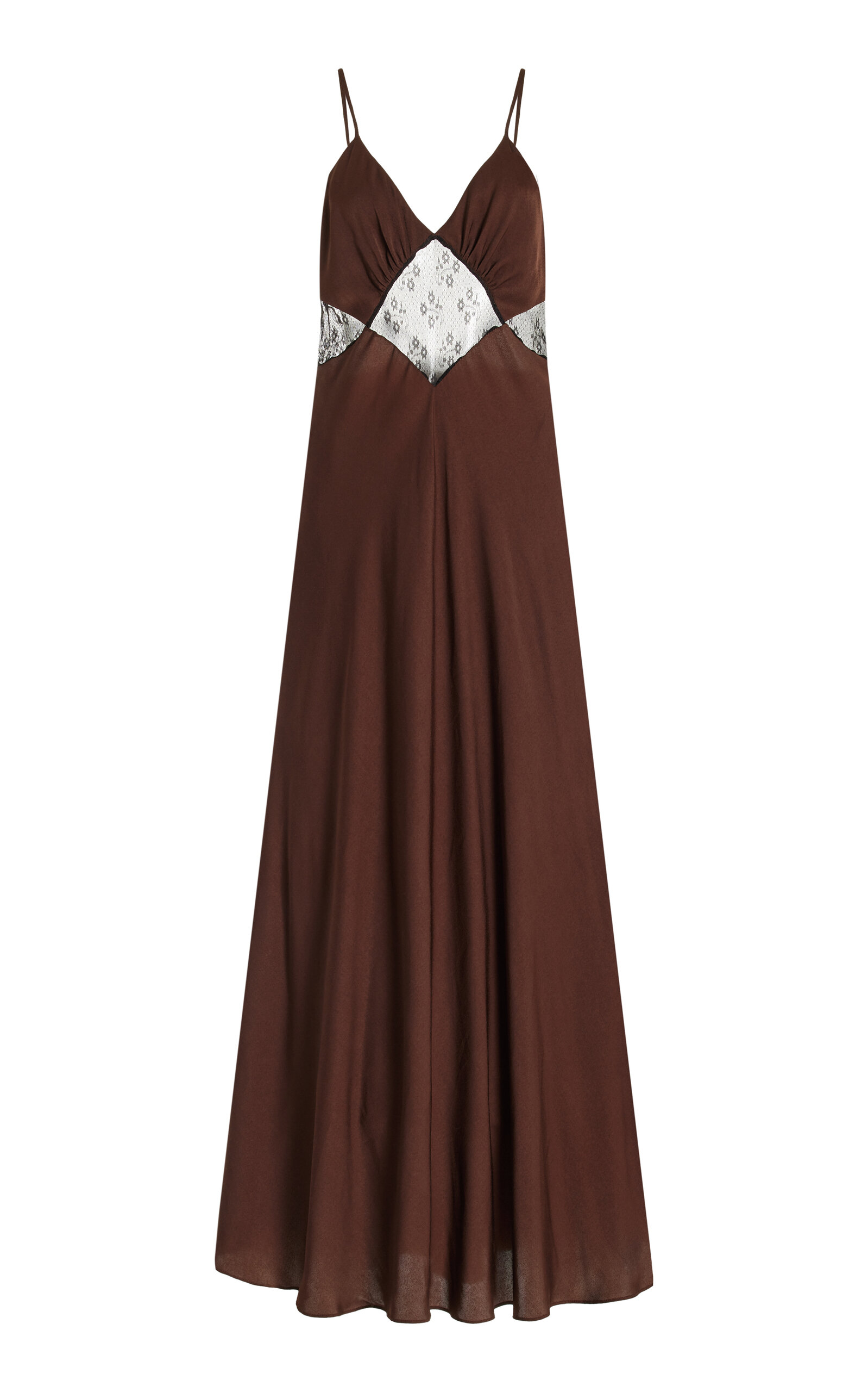 Shop Favorite Daughter The Manifest Lace-inset Satin Maxi Dress In Brown