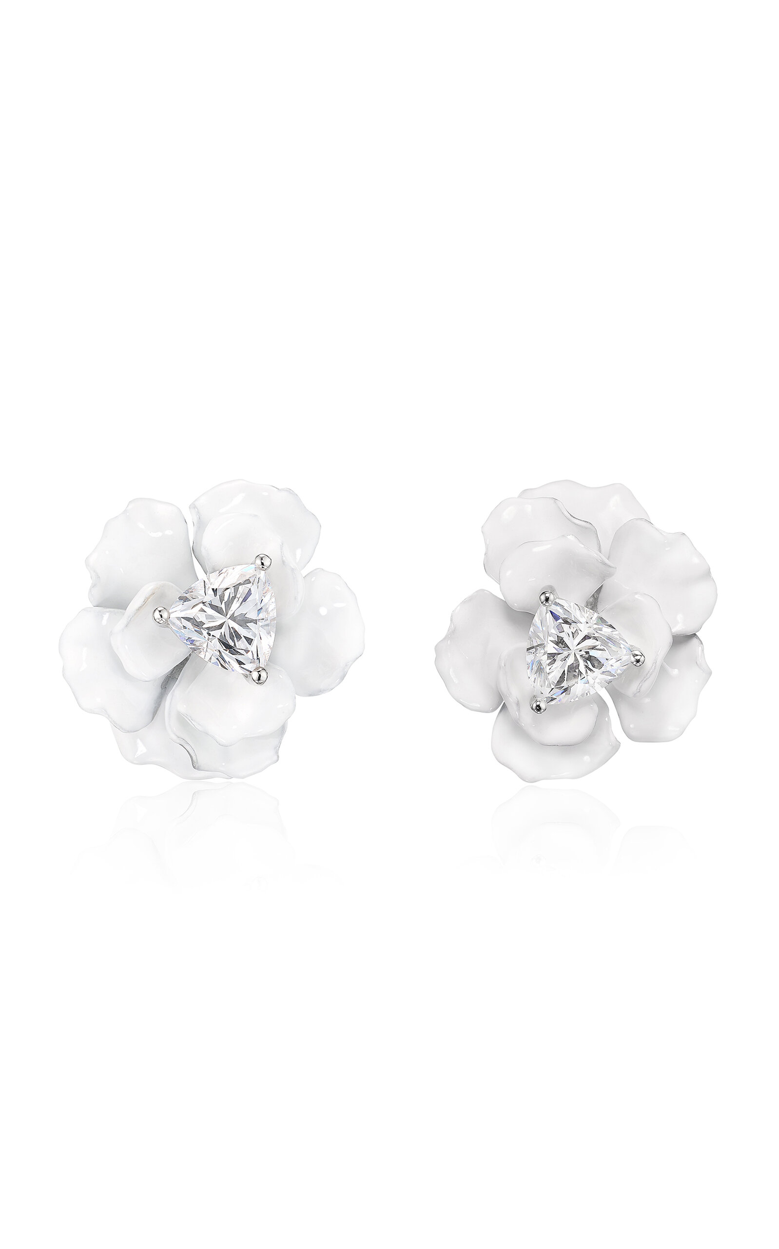 Anabela Chan White Gold Snowflower Rose Stud Earrings In White