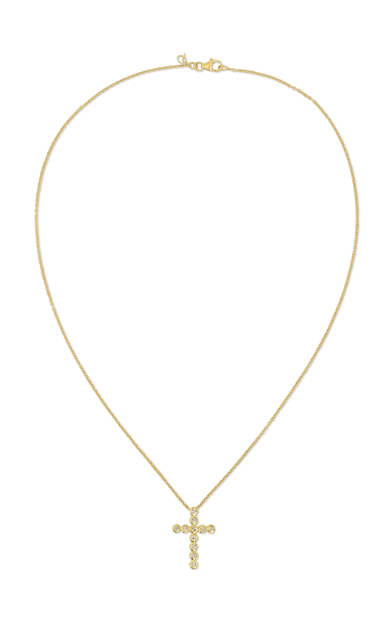18K Yellow Gold Diamond Small Nesting Gem Cross Necklace