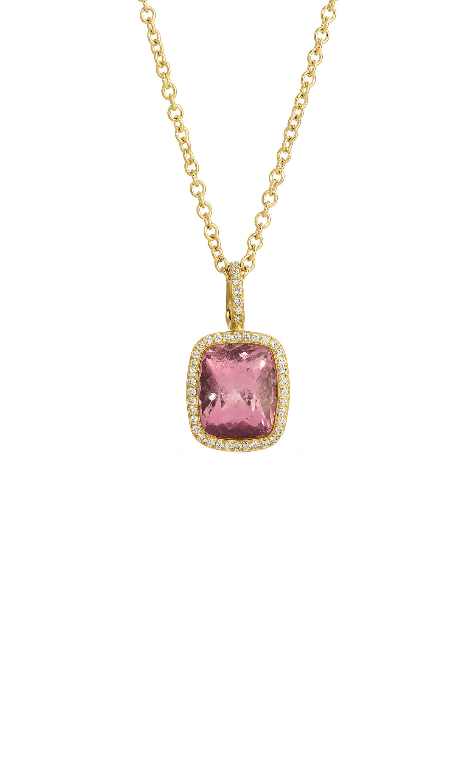 18K Yellow Gold Pink Tourmaline Diamond Necklace