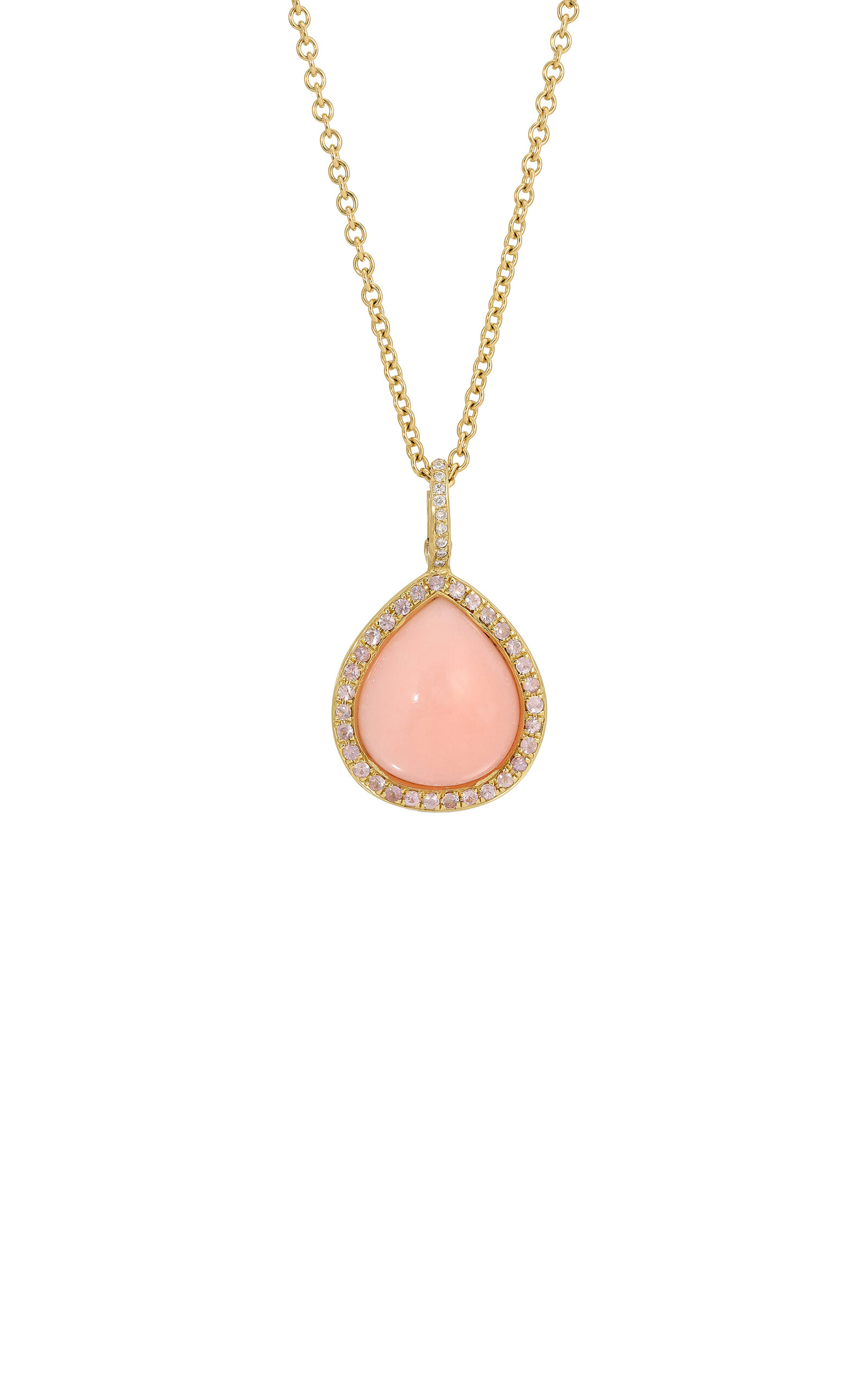Octavia Elizabeth 18k Yellow Gold Pear Shaped Pink Opal Diamond Necklace