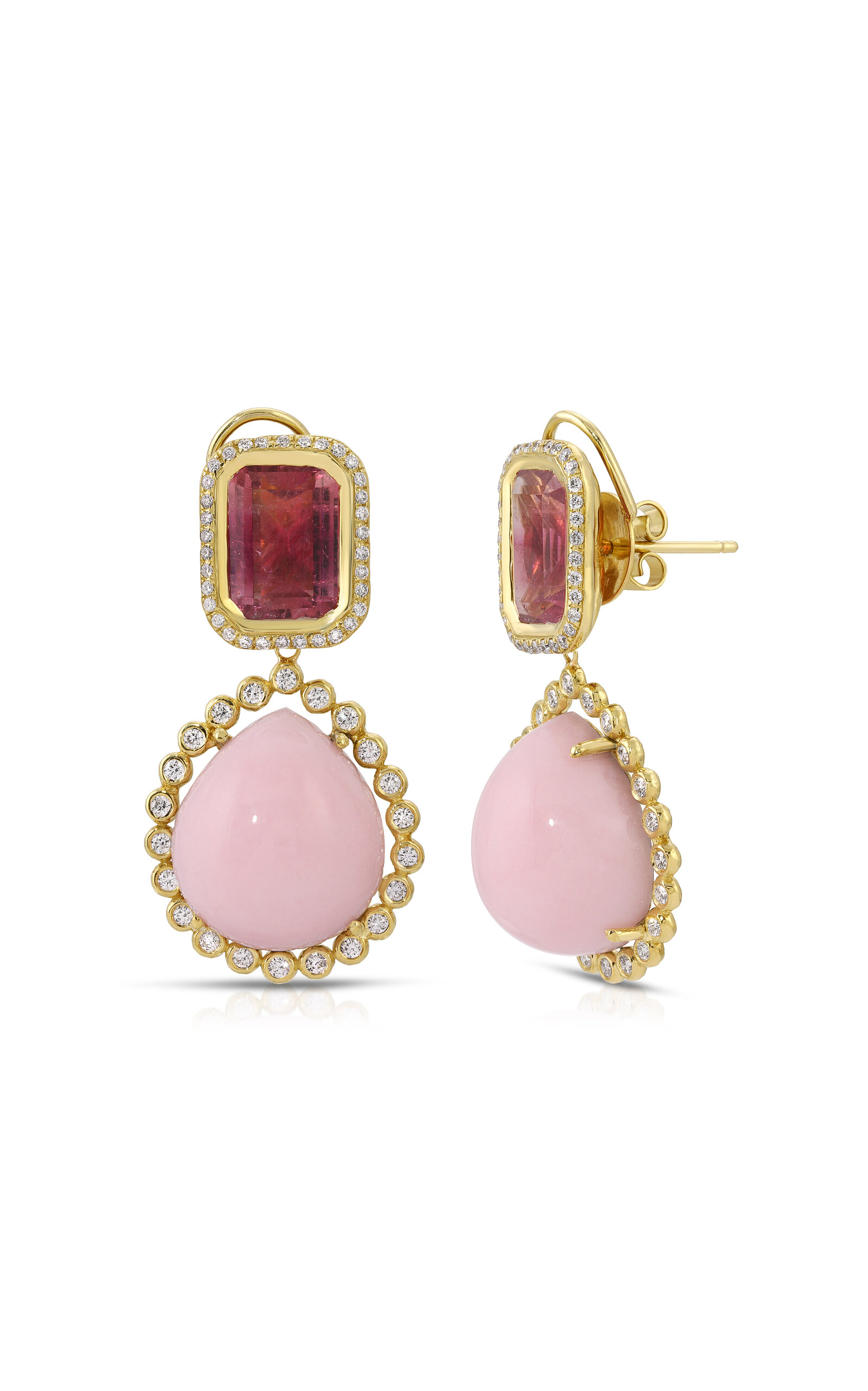 Octavia Elizabeth 18k Yellow Gold Pink Opal Diamond Andtourmaline Earrings