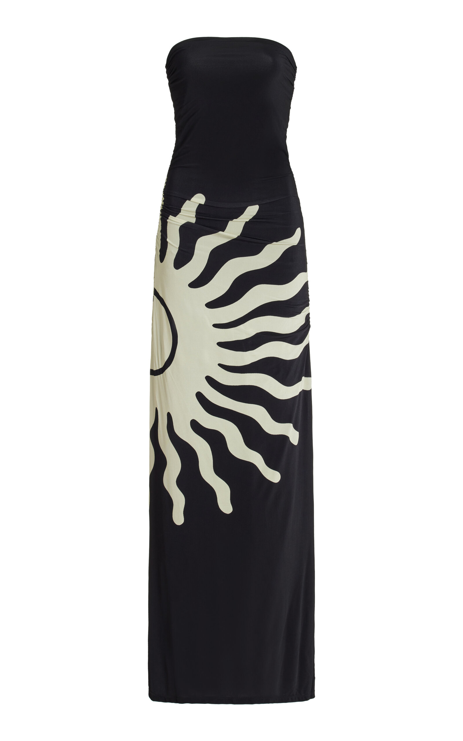 Shop Cala De La Cruz Exclusive Daphne Strapless Printed Jersey Maxi Dress In Black