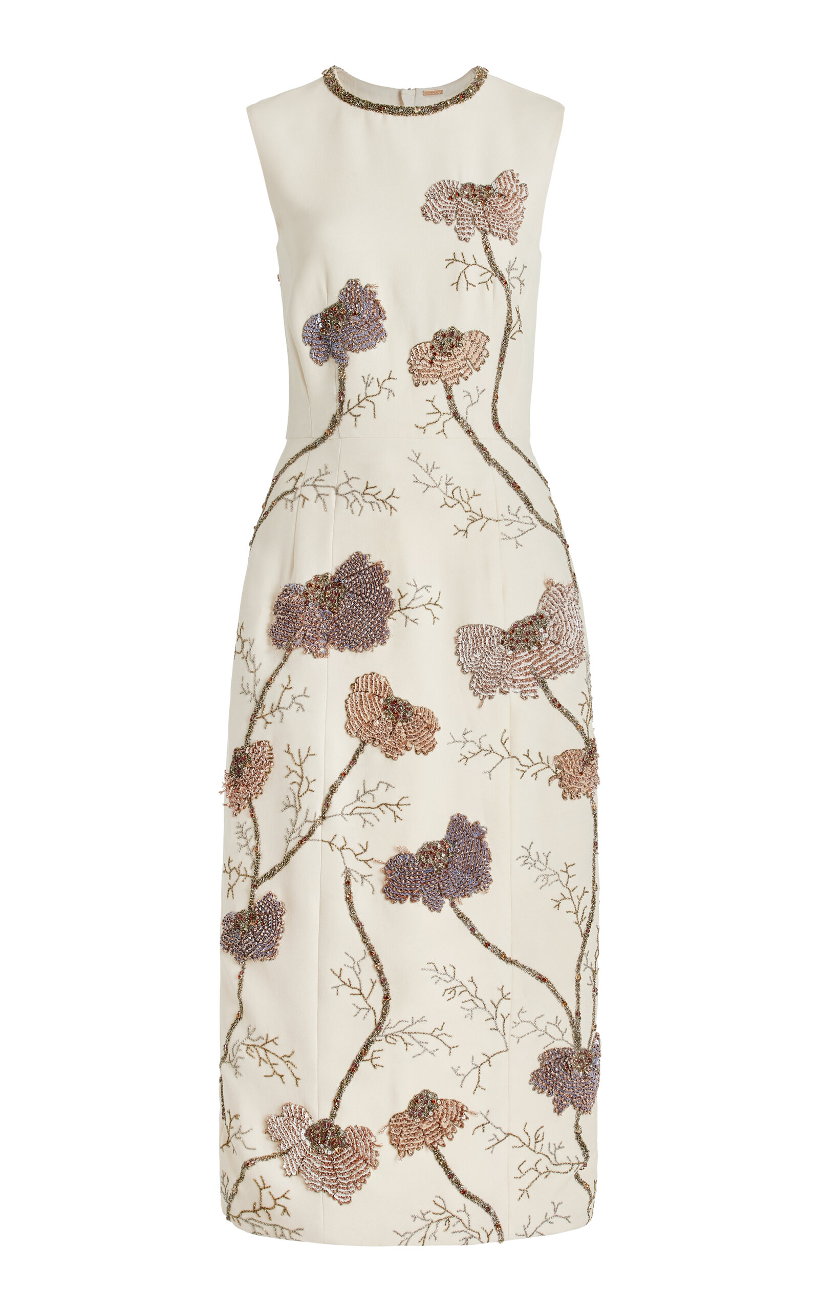 Adam Lippes Embroidered Silk-wool Midi Dress In Multi