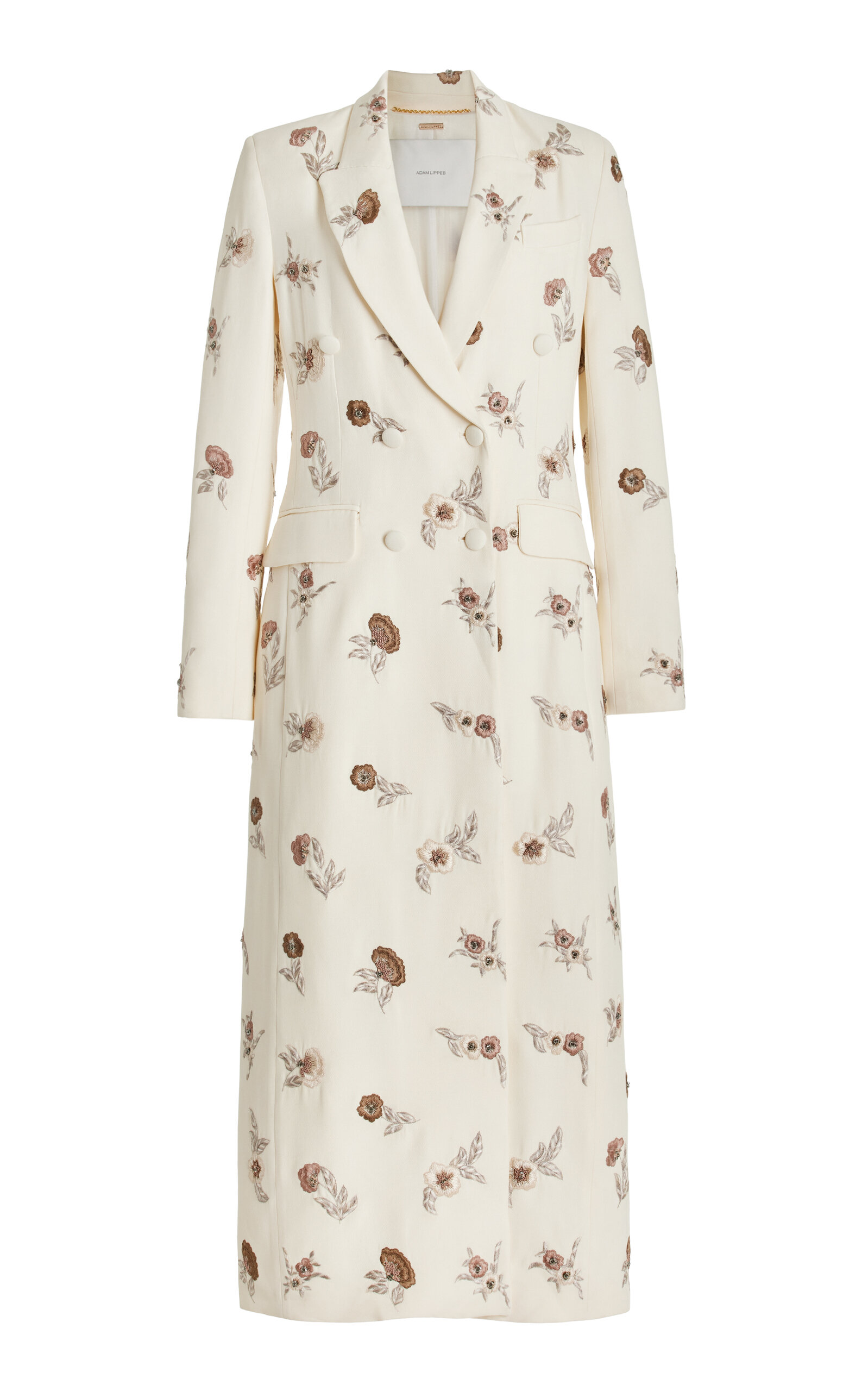 Shop Adam Lippes Manteau Embroidered Silk-wool Coat In Ivory