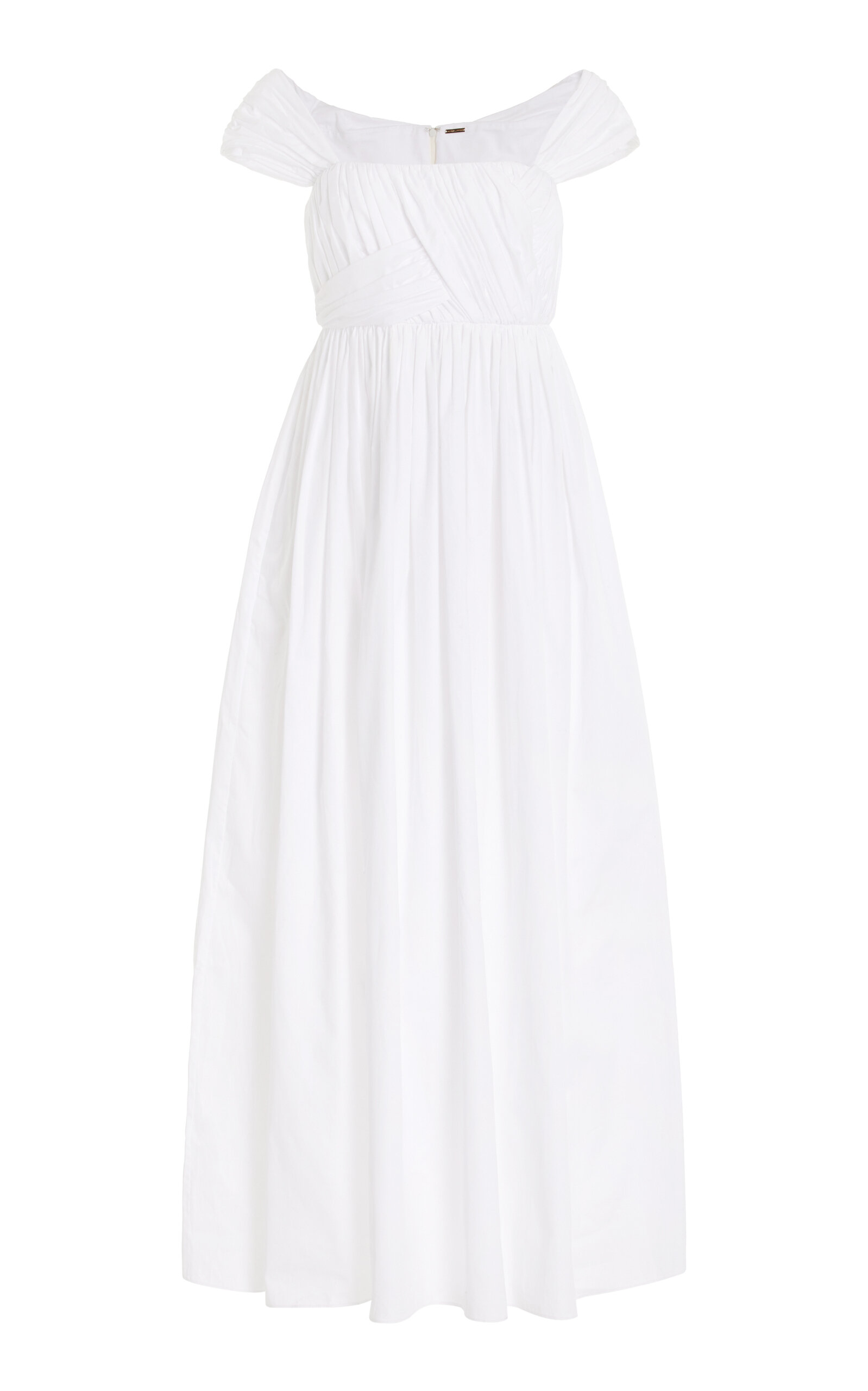 Adam Lippes Josephine Ruched Cotton Poplin Midi Dress In White