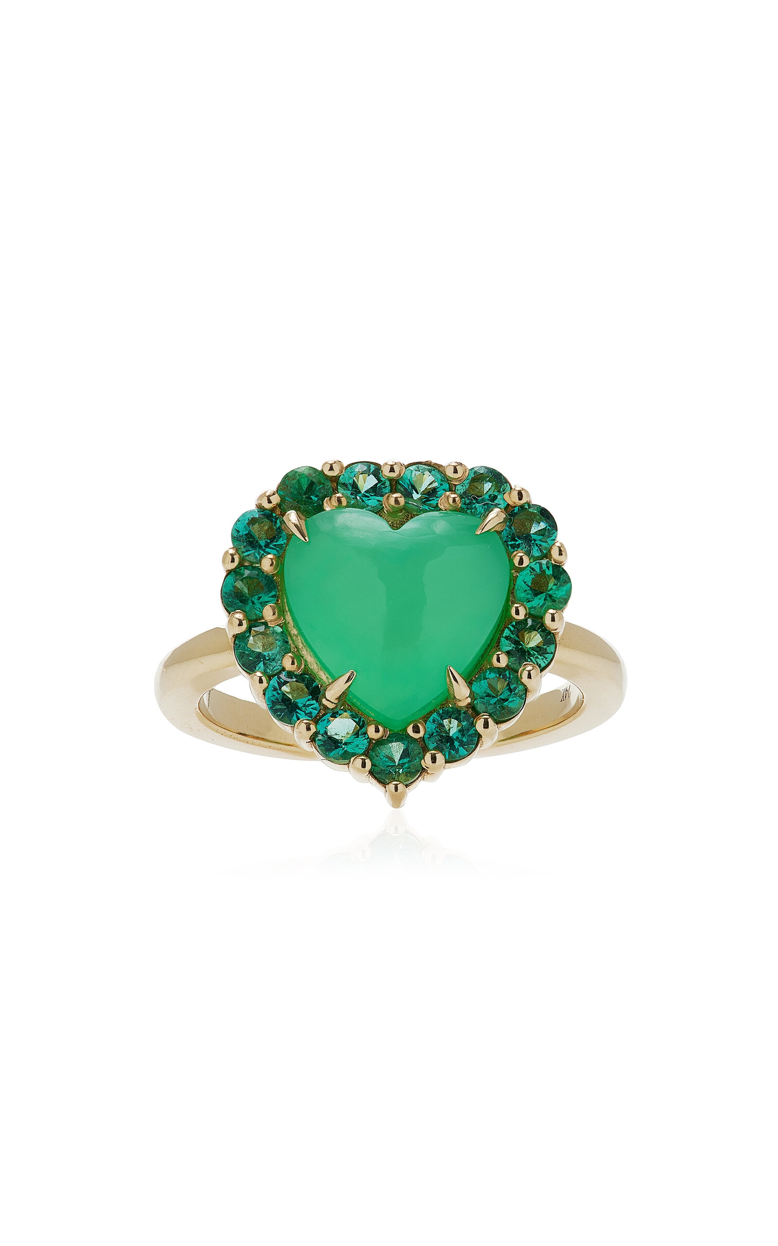 Dolly Heart 14K Yellow Gold Chrysoprase and Emerald Ring