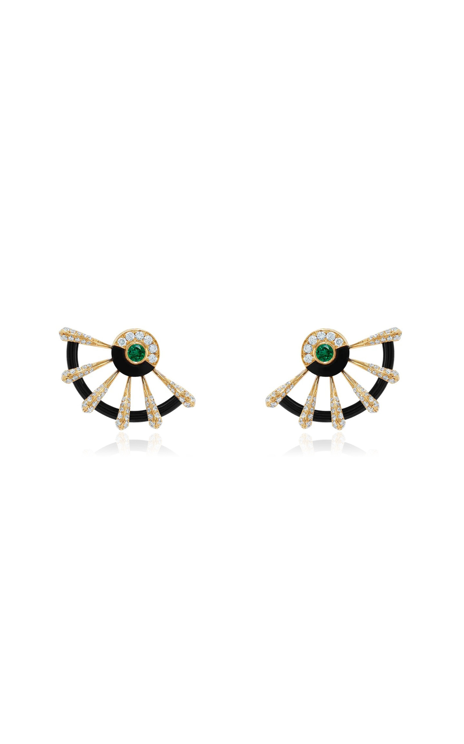 State Property 18k Yellow Gold Diamond; Emerald; Onyx Earrings - Green - OS - Moda Operandi