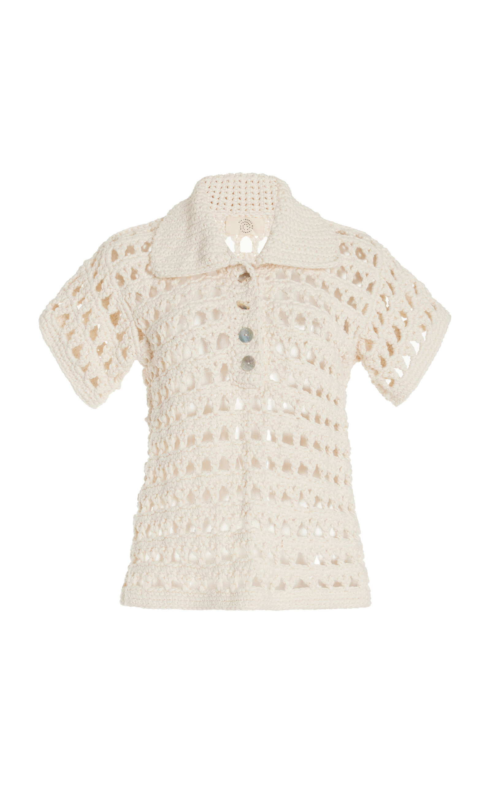 Shop Nia Thomas Penelope Crocheted Cotton Polo Shirt In Ivory