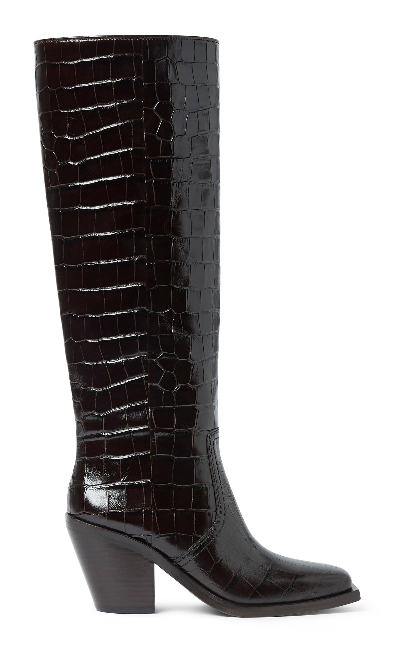 Loeffler Randall Lynn Croc-embossed Leather Knee Boots In Black
