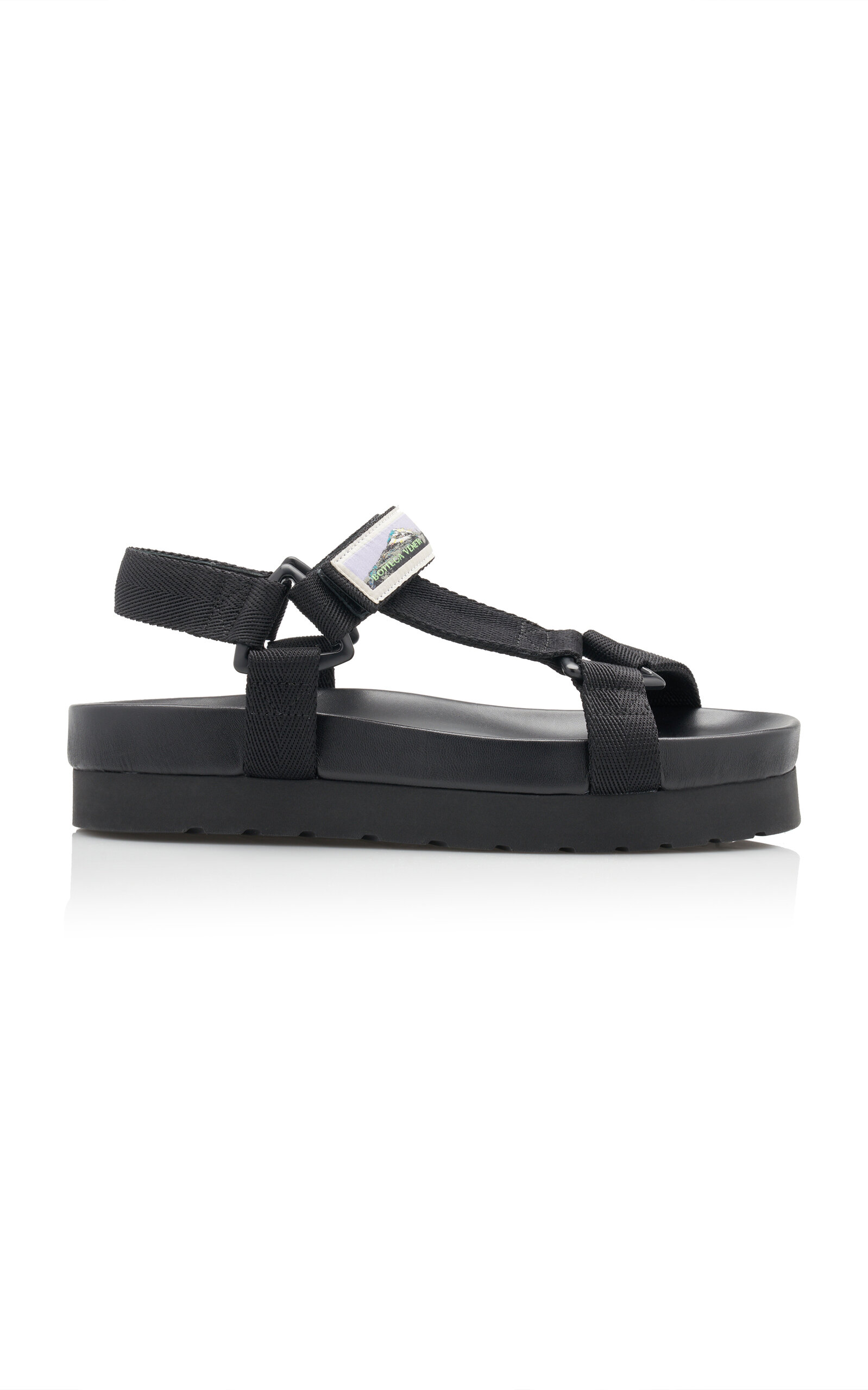 Shop Bottega Veneta Trip Nylon Tech Slingback Sandals In Black