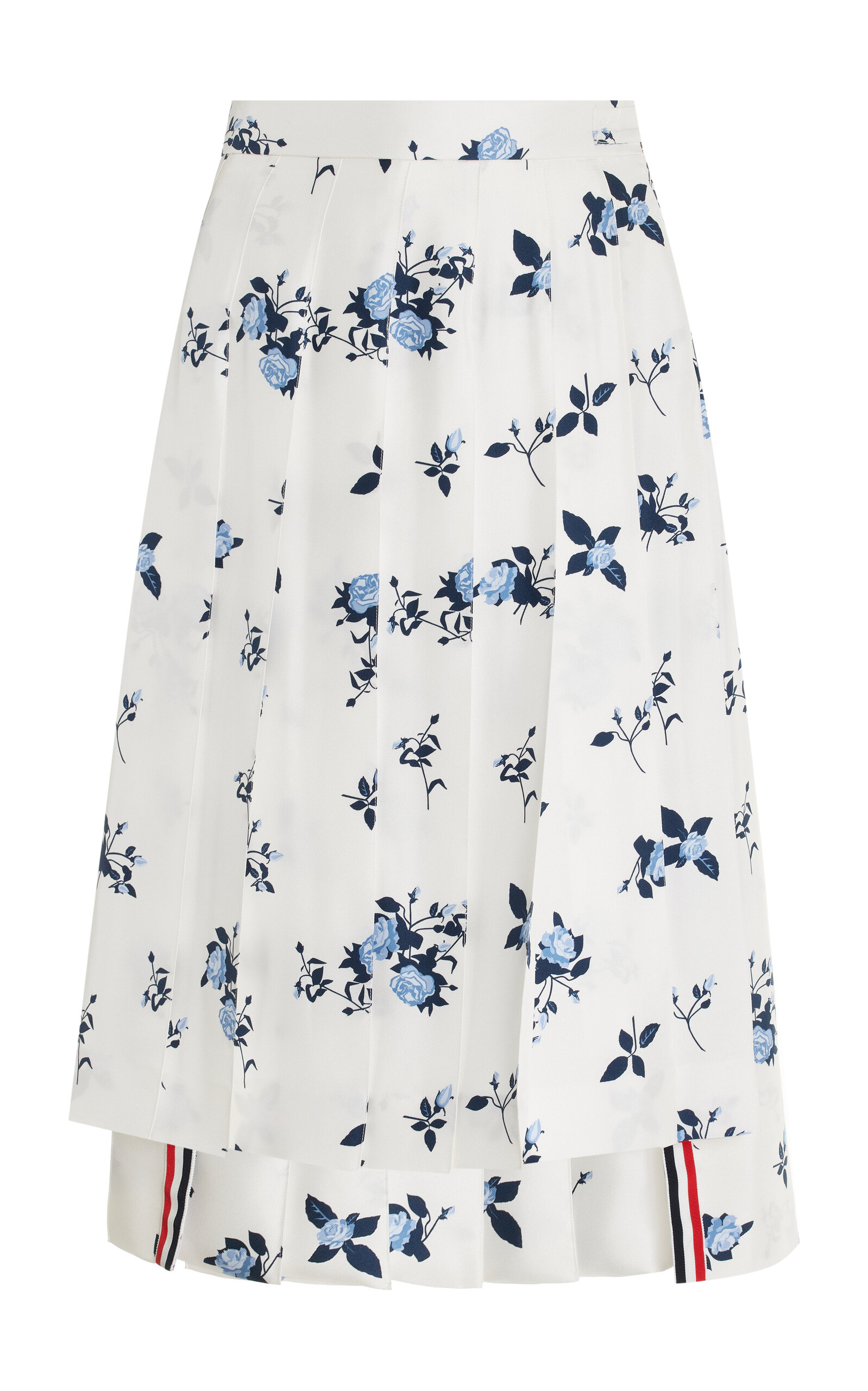 Pleated Floral Silk Midi Skirt
