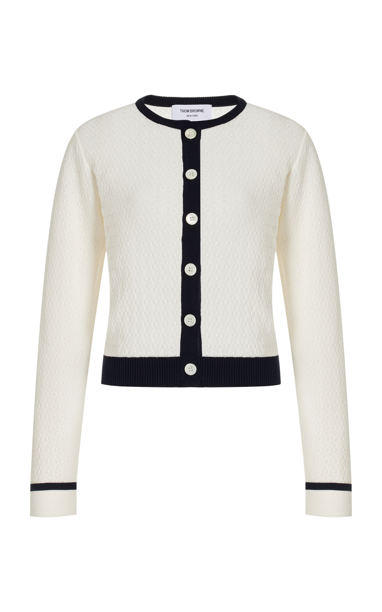 Thom Browne Pointelle-knit Cotton Cardigan In White
