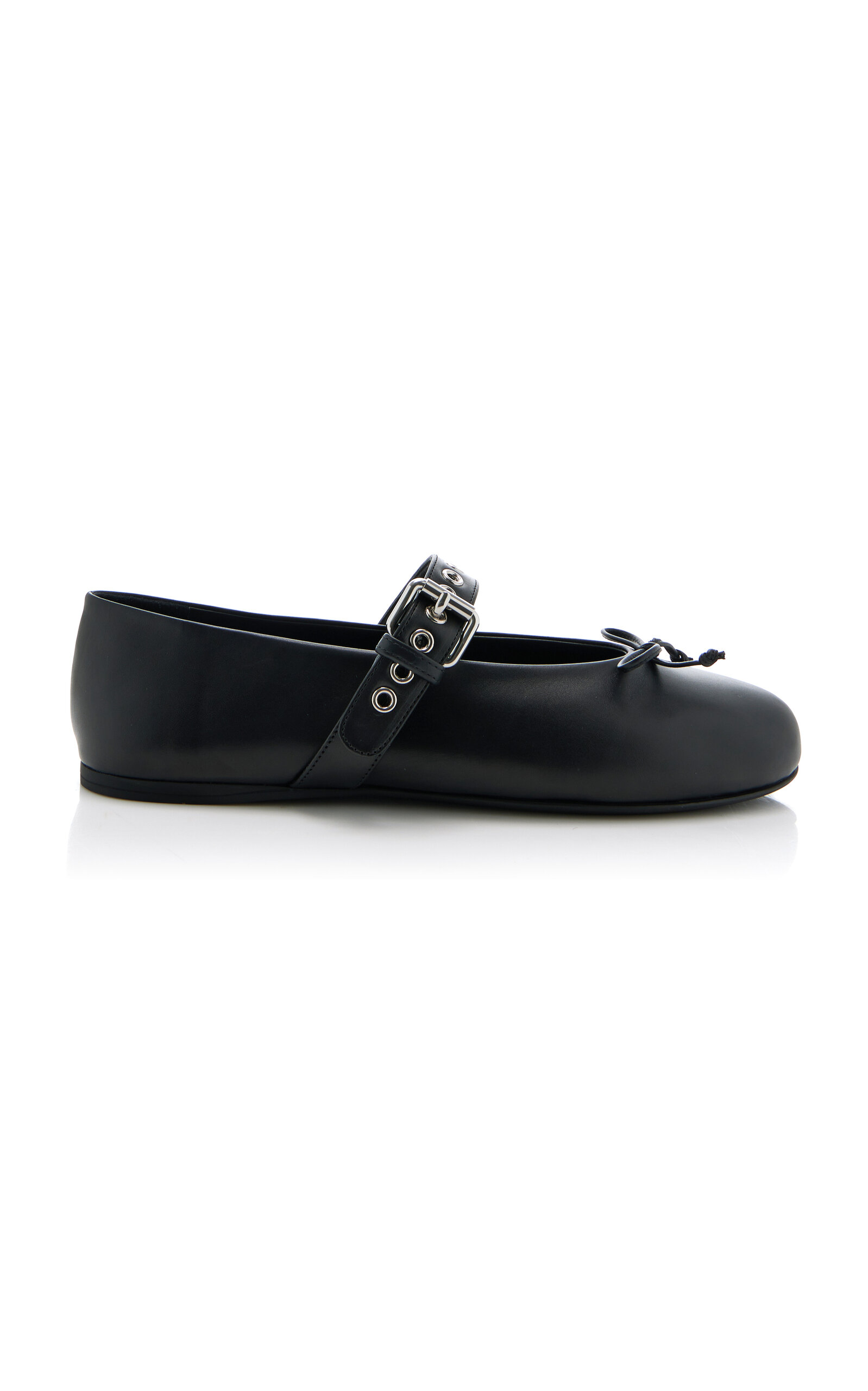Shop Miu Miu Buckle-strap Leather Ballet Flats In Black