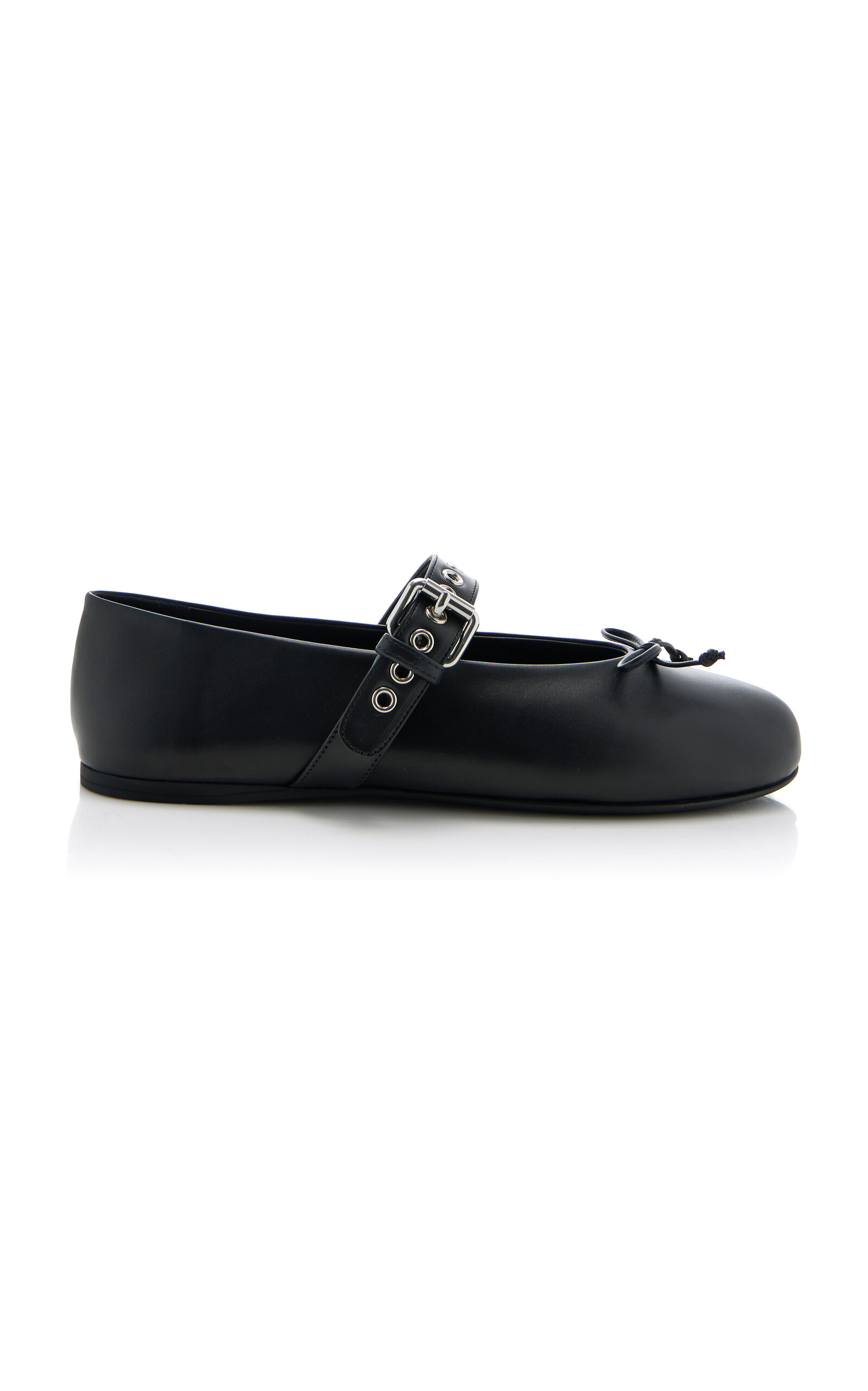 Miu Miu Leather Ballerinas With Bow Detail And Textured Finish In Black