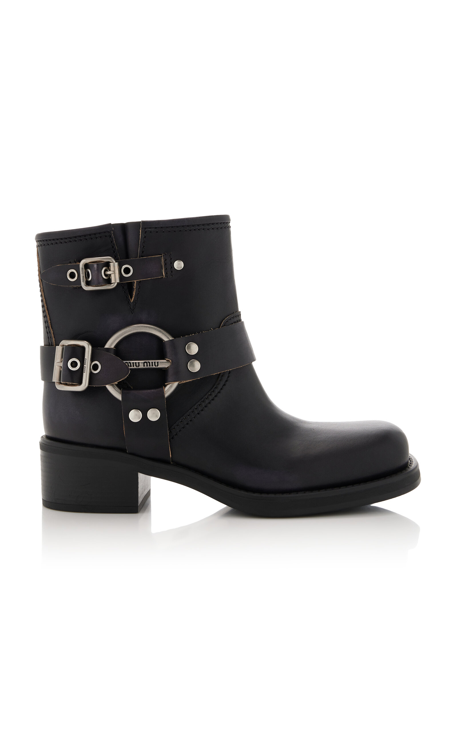 Shop Miu Miu Tronchetti Leather Ankle Boots In Black