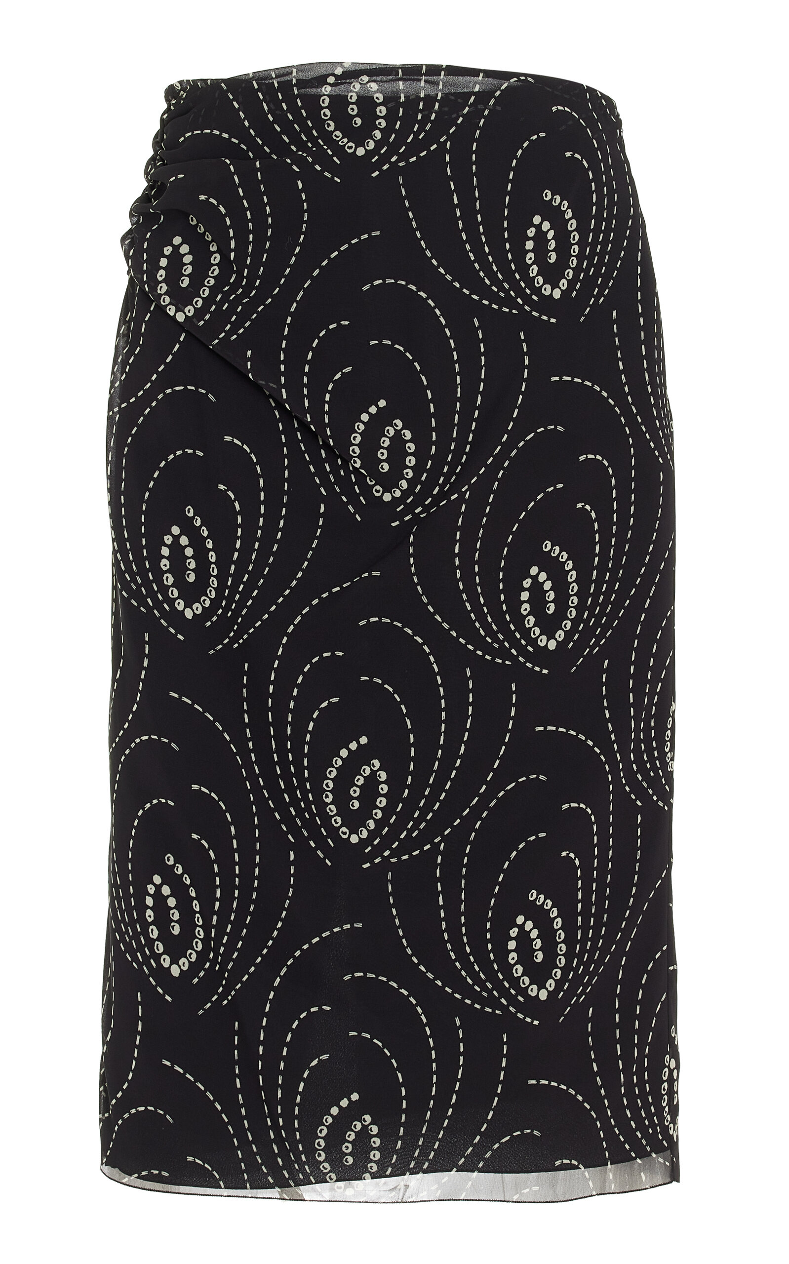 Shop Prada Printed Georgette Midi Skirt In Black