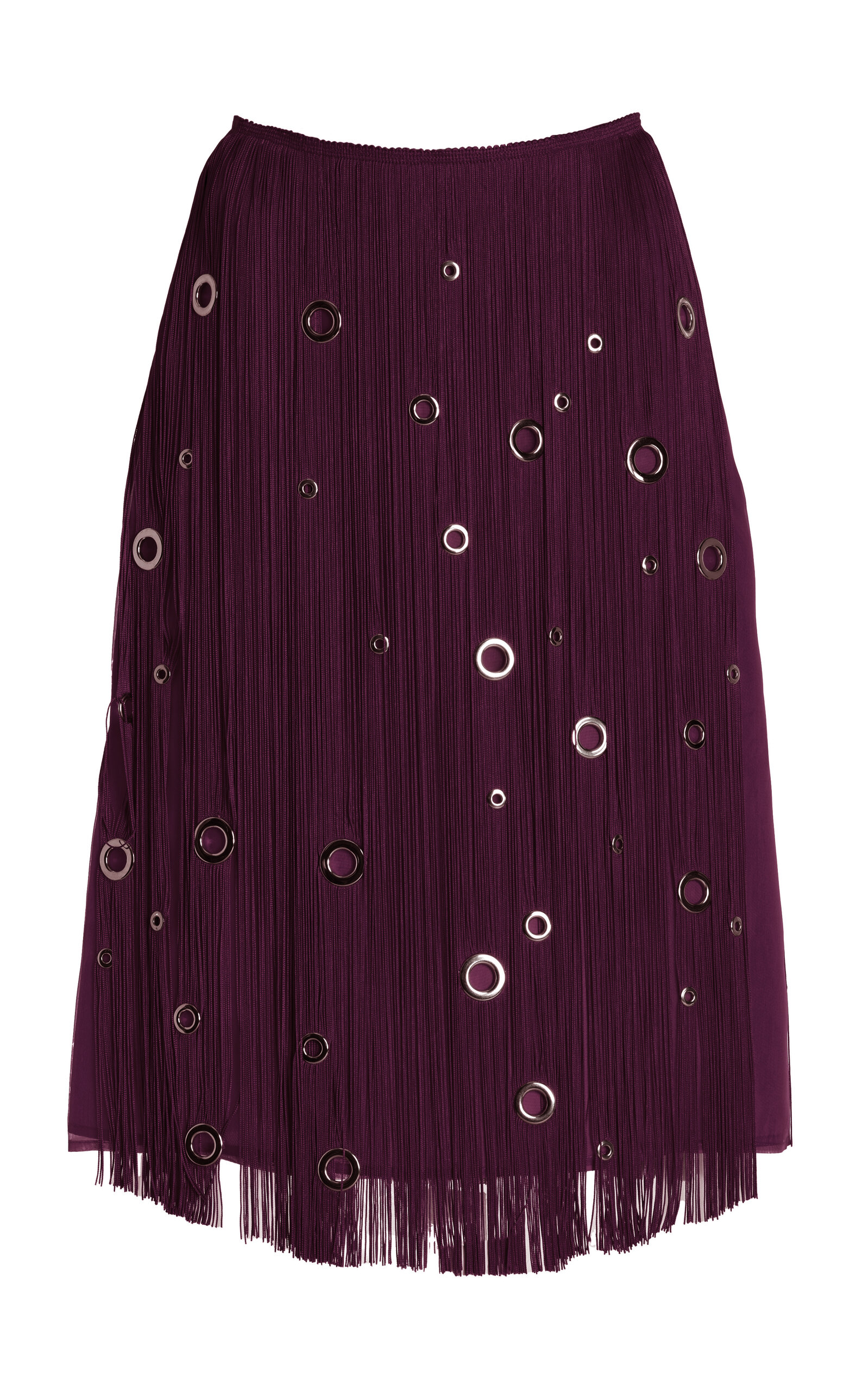 Prada Midi-skirt With Fringe And Grommet Embellishment In Burgundy