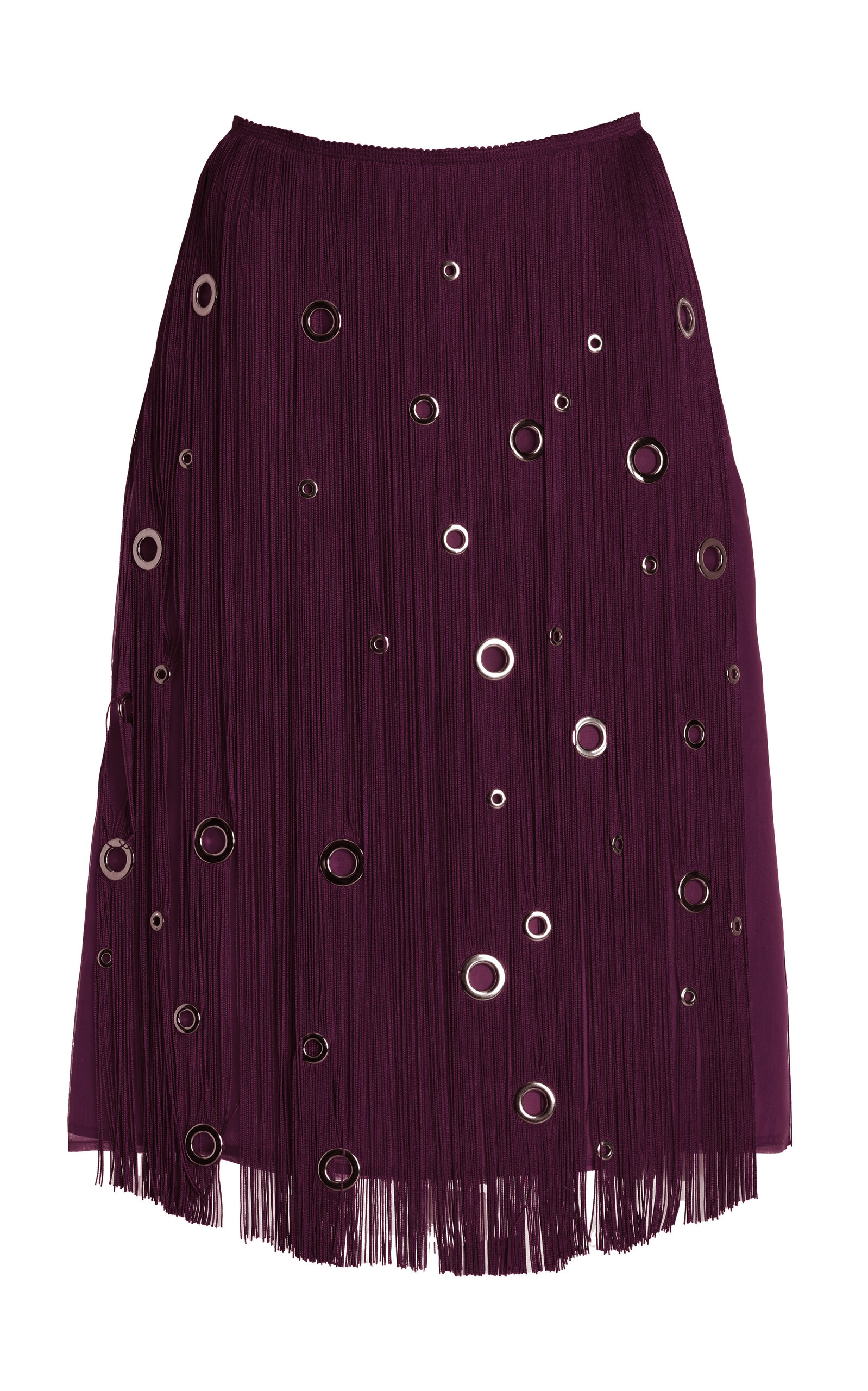 Shop Prada Hand-studded Fringe Midi Skirt In Burgundy