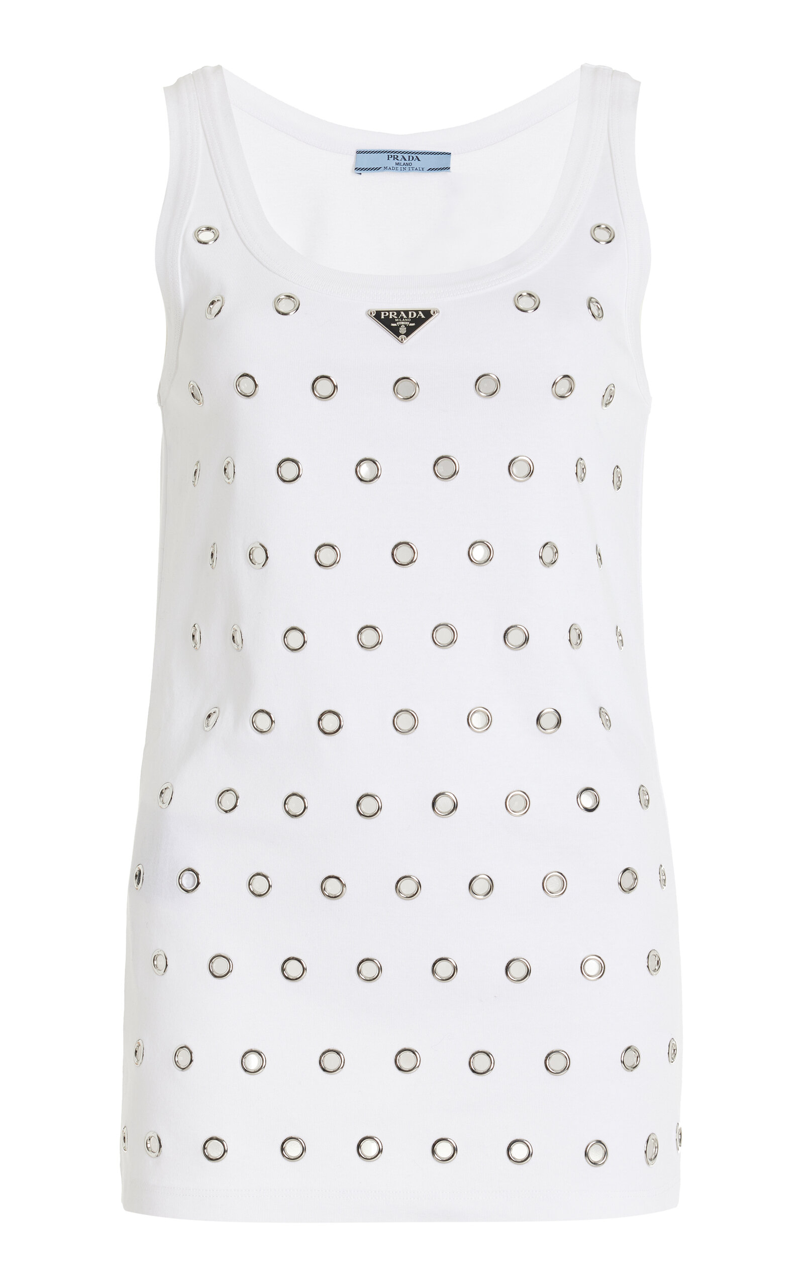Prada Cut-outs And Studs Cotton Top In White