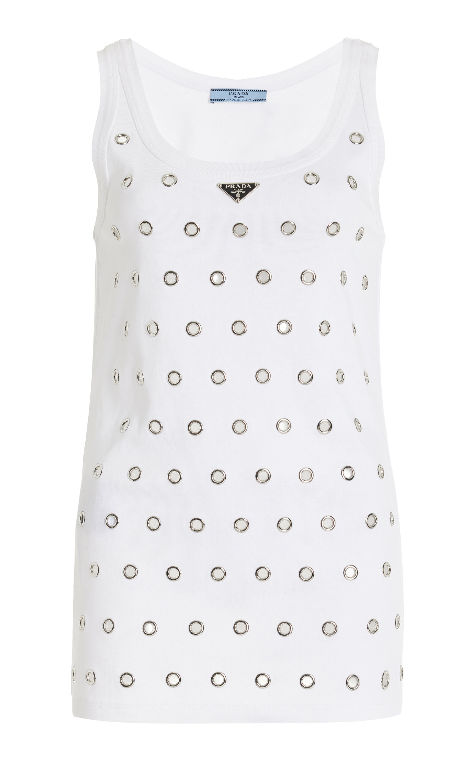 Shop Prada Grommet-detailed Cotton Tank Top In White