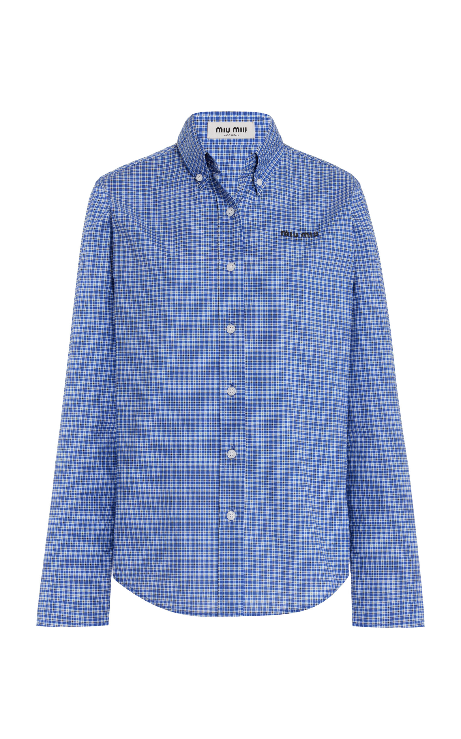 Shop Miu Miu Checked Cotton-poplin Shirt In Blue