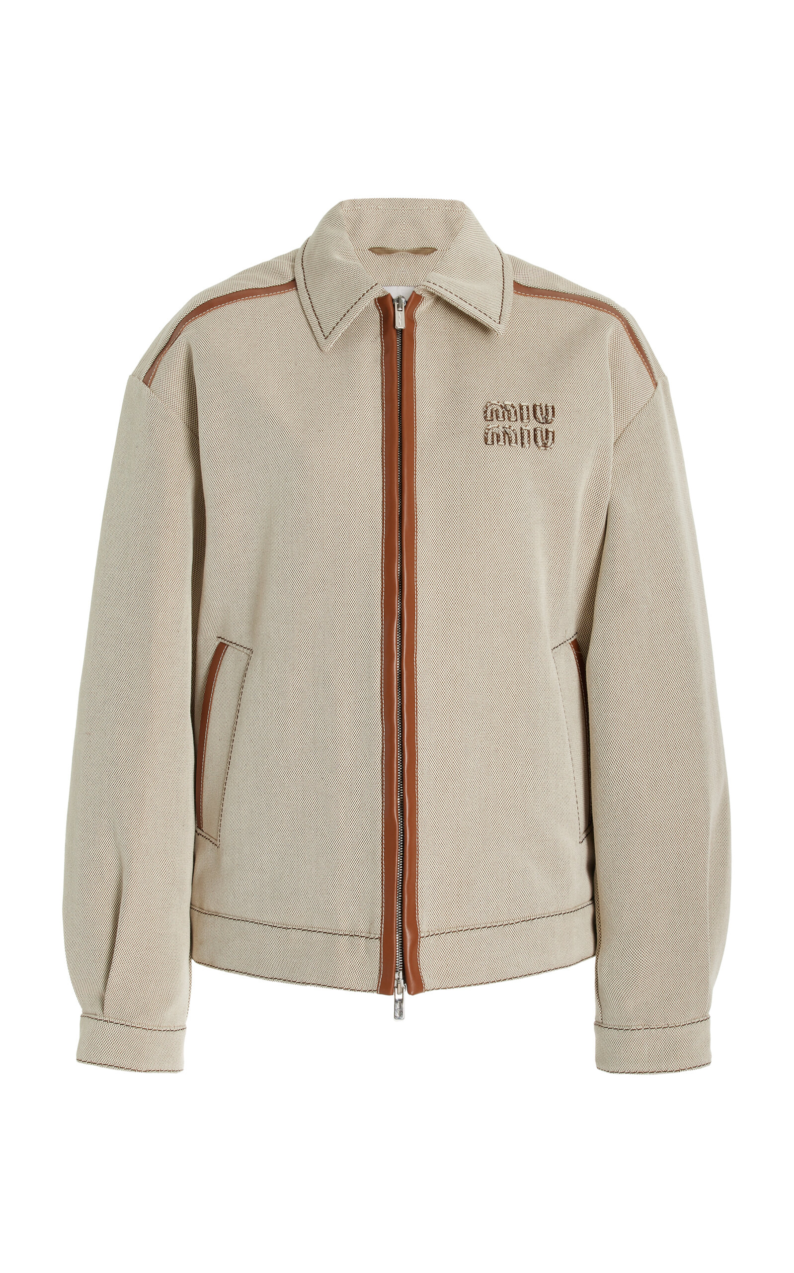 Miu Miu Leather-trimmed Canvas Jacket In Brown
