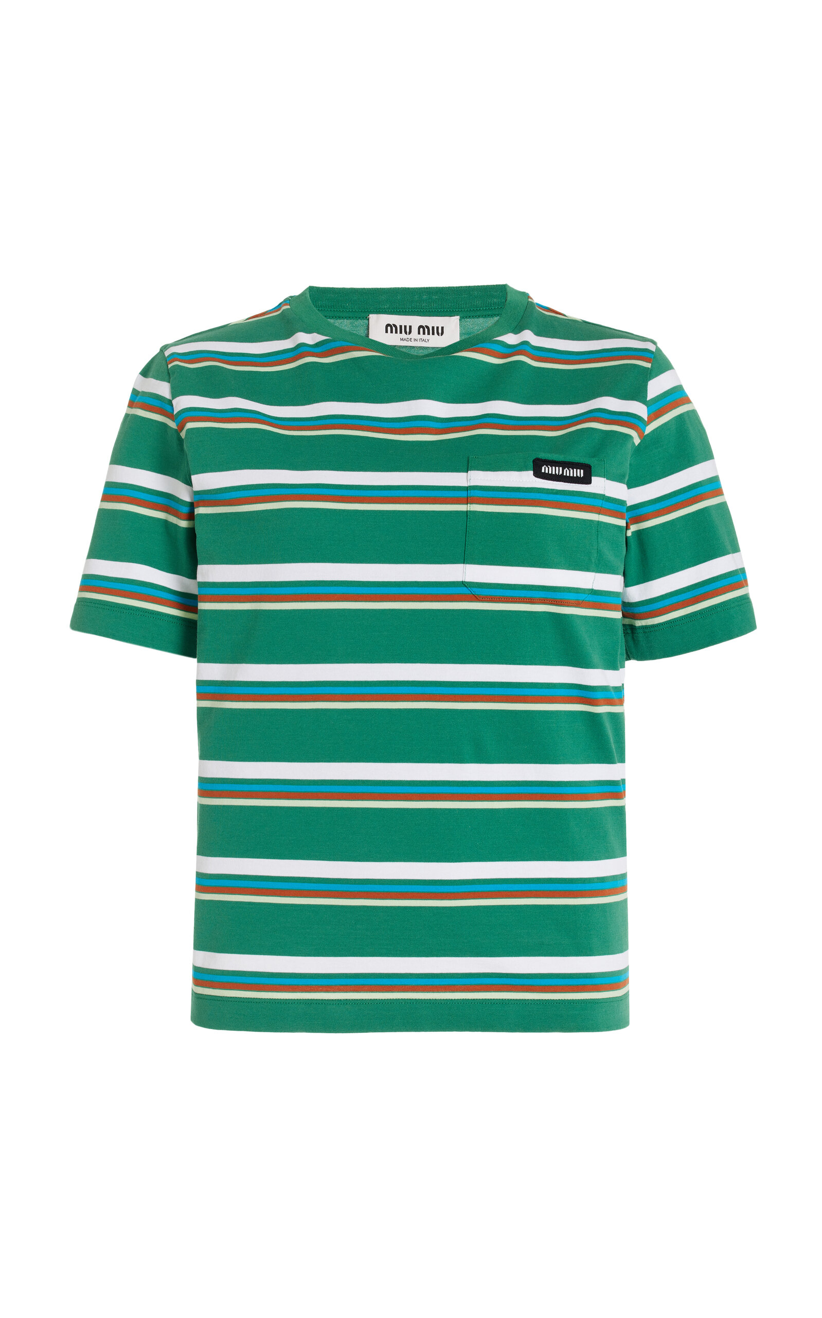 Miu Miu Striped Cotton Jersey T-shirt In Green