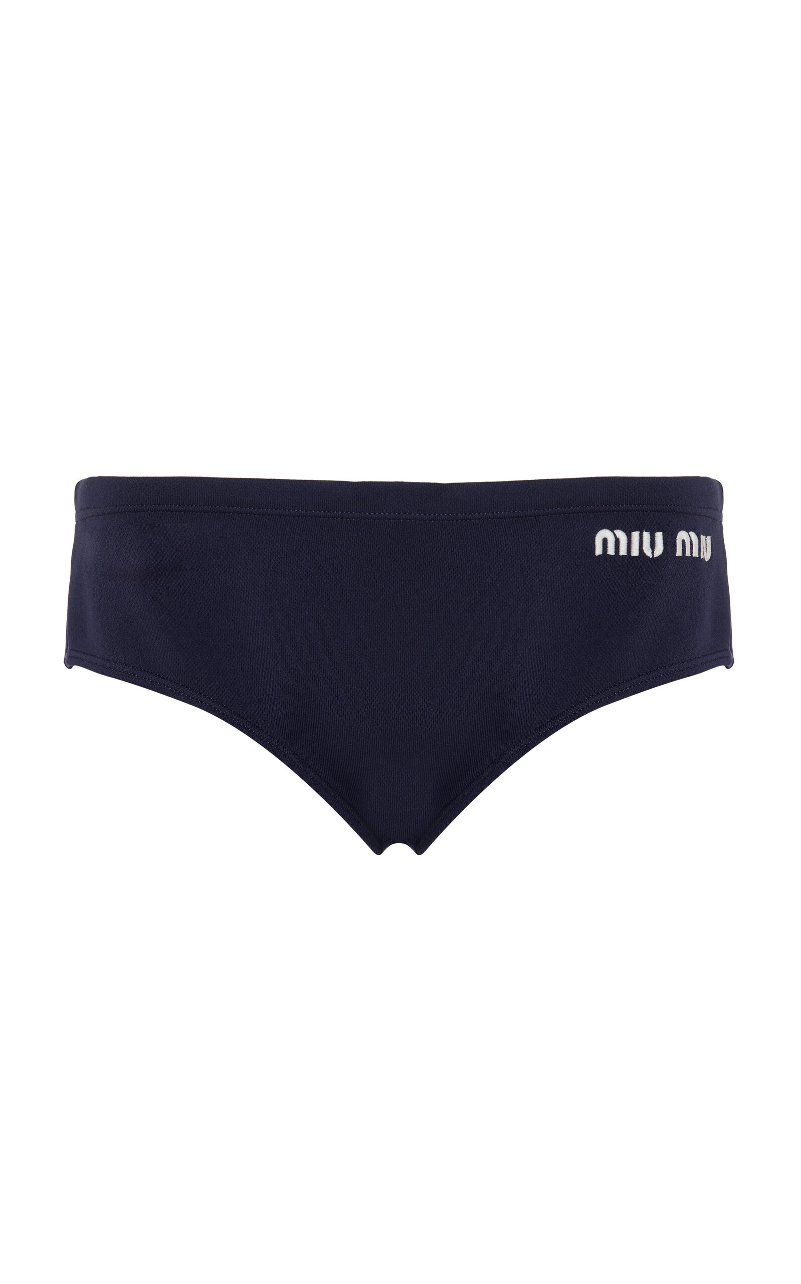 Shop Miu Miu Logo-knit Nylon Panties In Blue