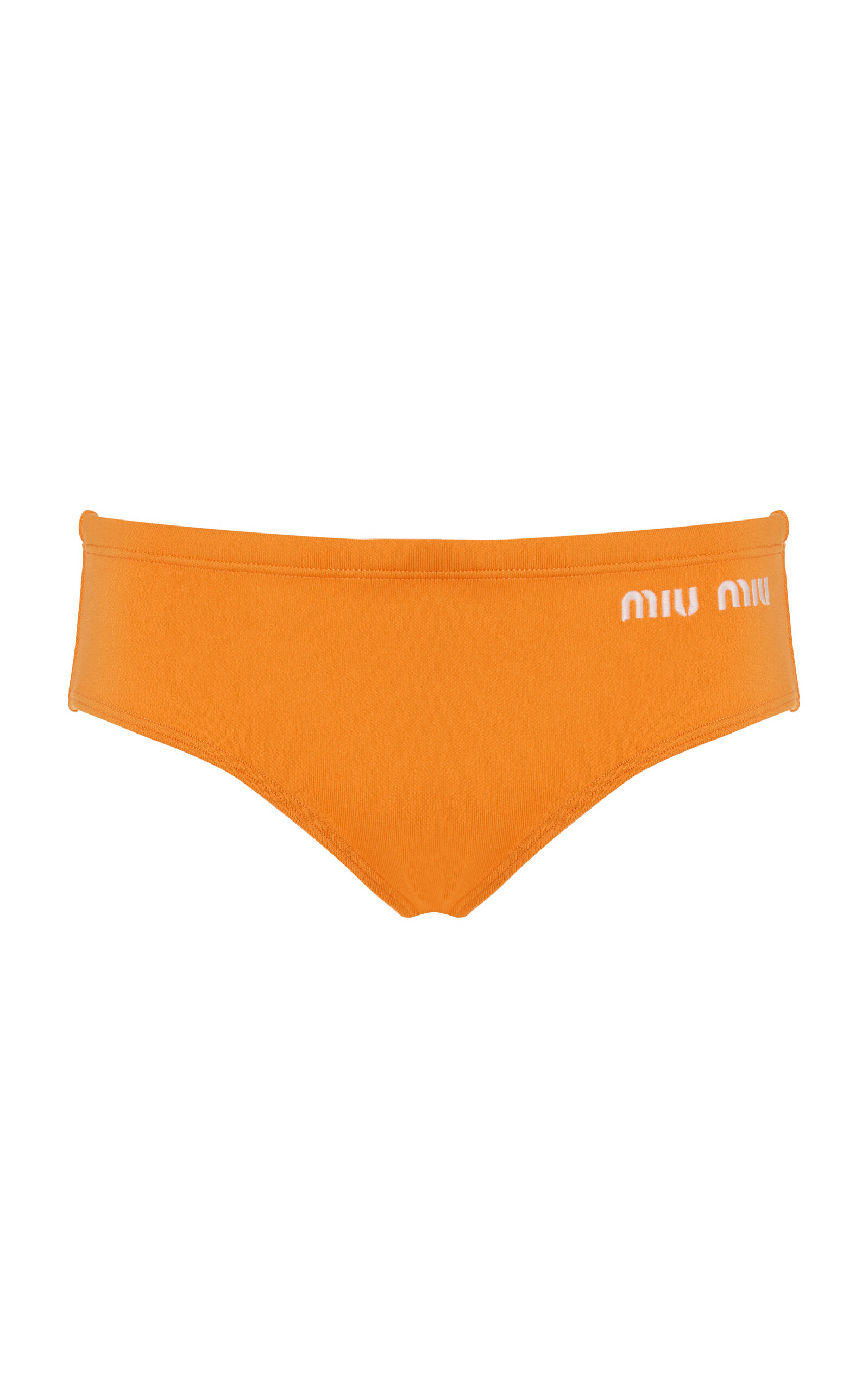 Miu Miu Logo-knit Nylon Panties In Orange