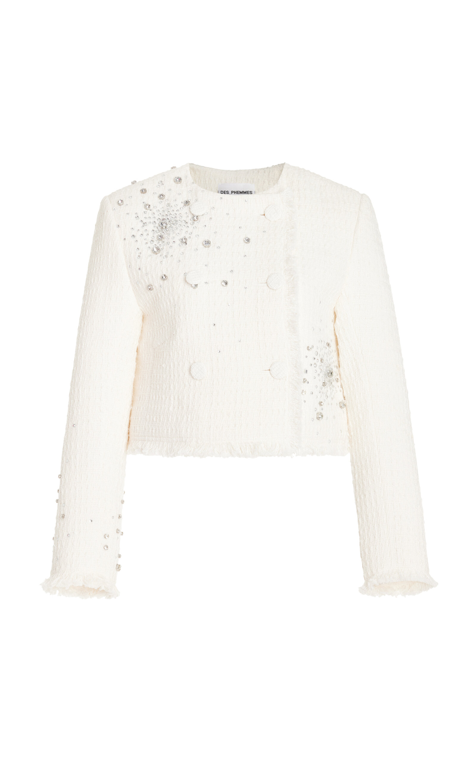 Exclusive Crystal-Embellished Cotton Tweed Cropped Jacket