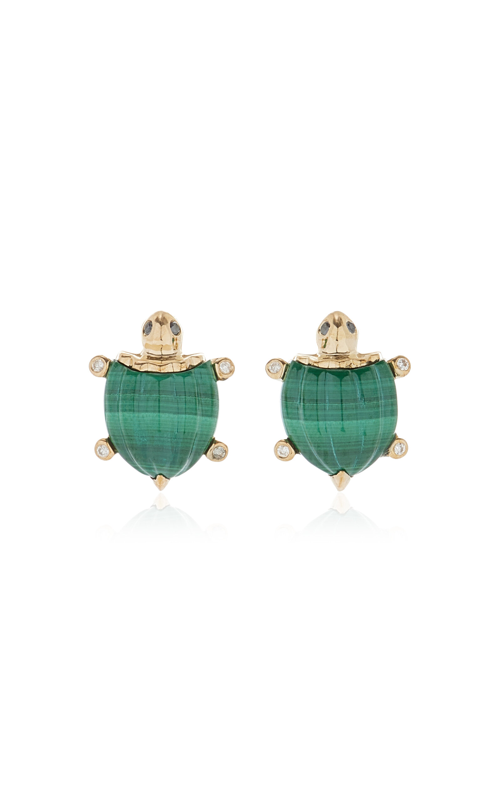 Yvonne Léon 9k Yellow Gold Malachite; Diamond Earrings In Green