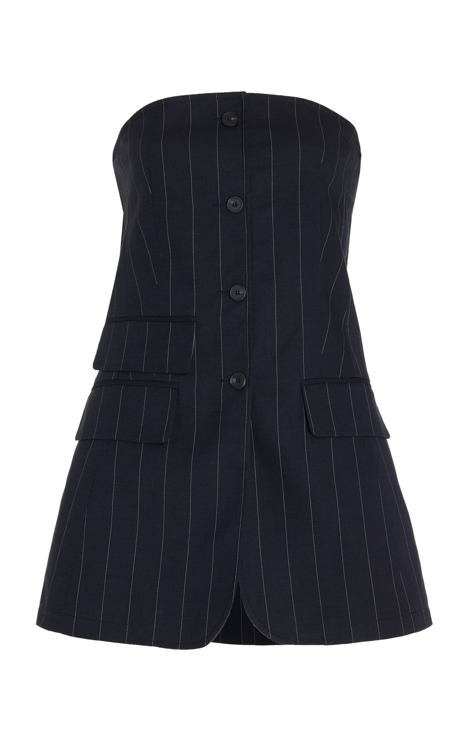 Shop The Frankie Shop Sunny Strapless Linen-blend Suiting Top In Navy