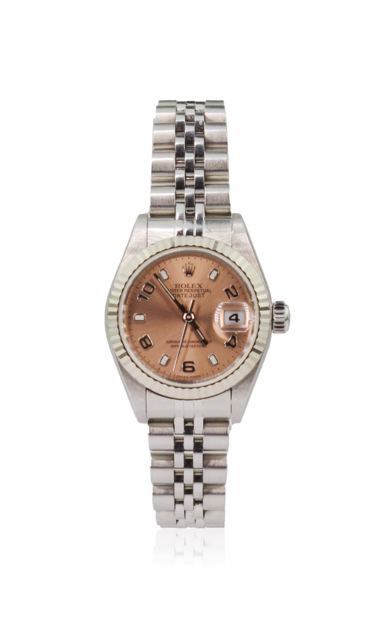 Private Label London Vintage Rolex Datejust Stainless Steel; 18k White Gold Watch In Pink