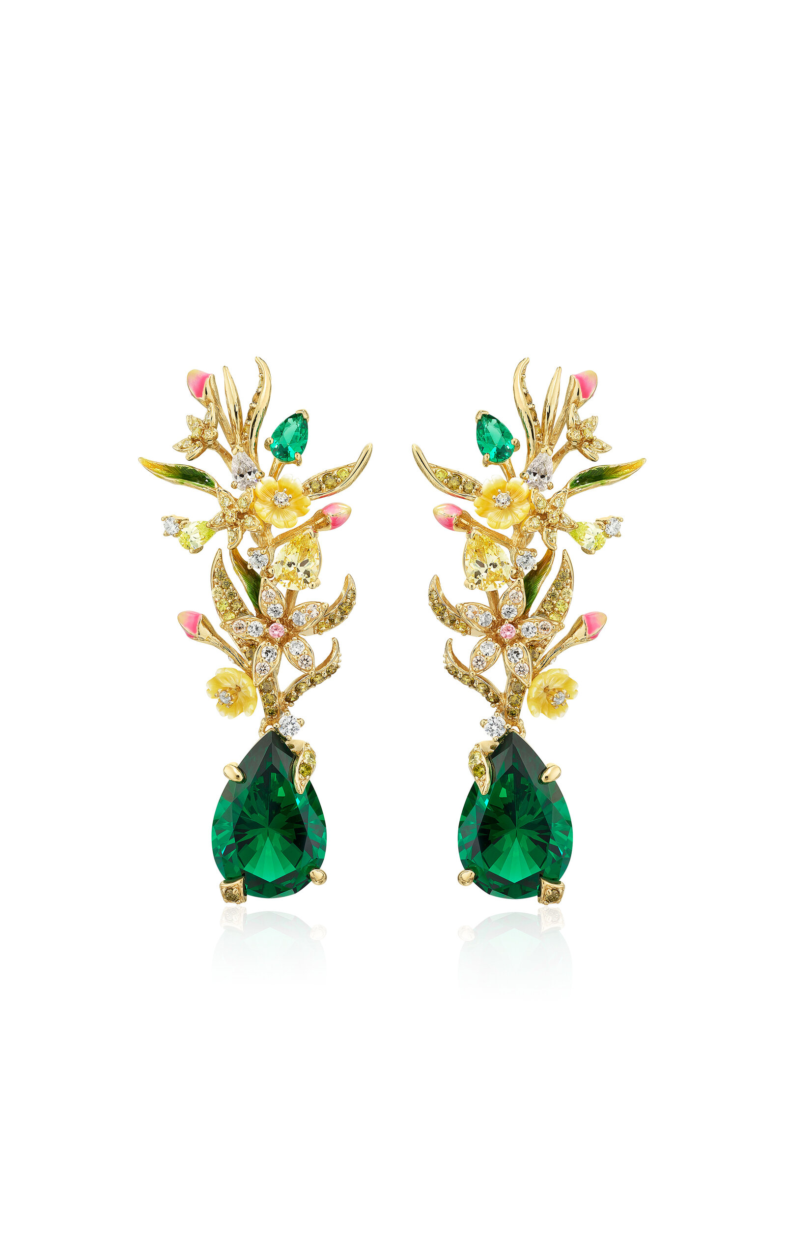 Anabela Chan 18k Yellow Gold Plated Sterling Silver English Garden Simulated Gemstone & Diamond Emerald Posie Ear In Green