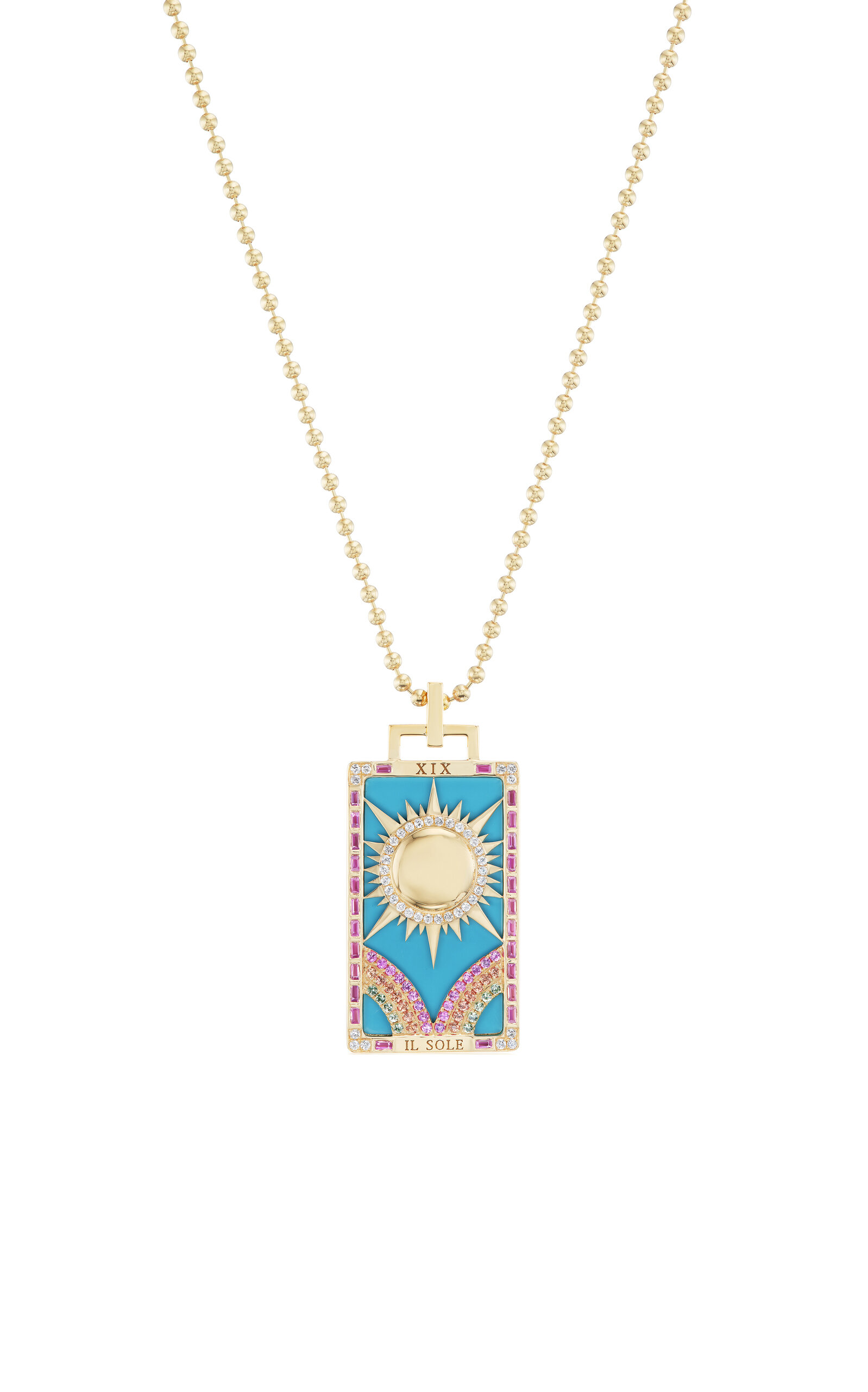Il Sole Piccola 18K Yellow Gold Turquoise Tarot Card Necklace