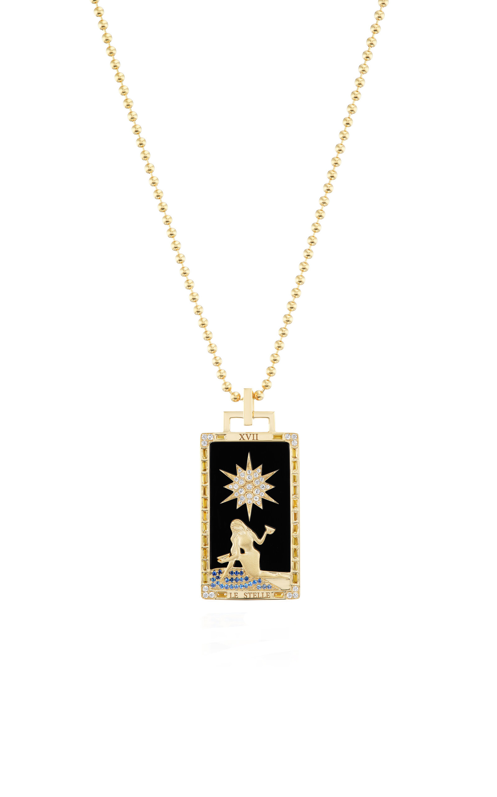 Le Stelle Piccola 18K Yellow Gold Onyx Tarot Card Necklace