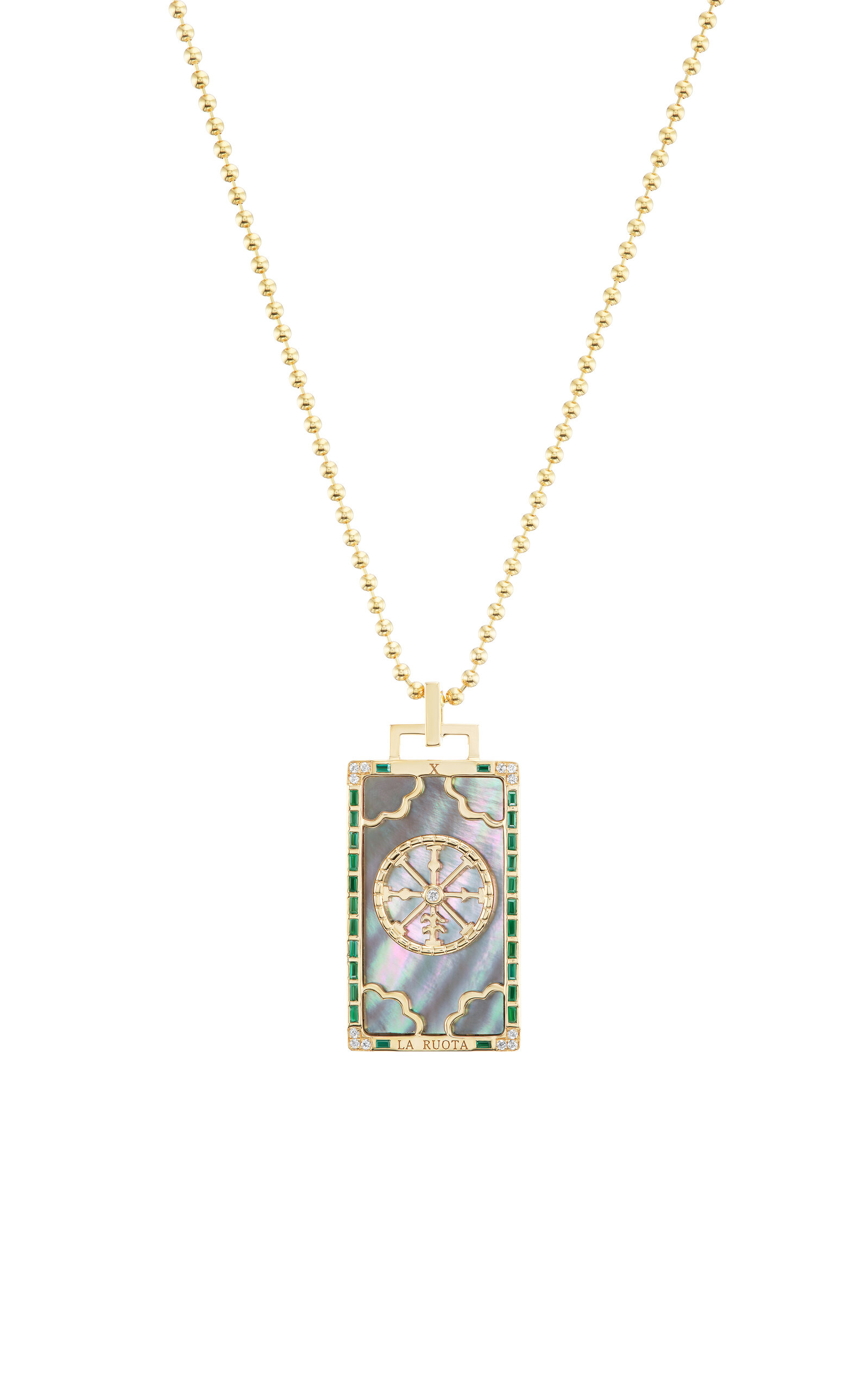 La Ruota Piccola 18K Yellow Gold Mother-of-Pearl Tarot Card Necklace
