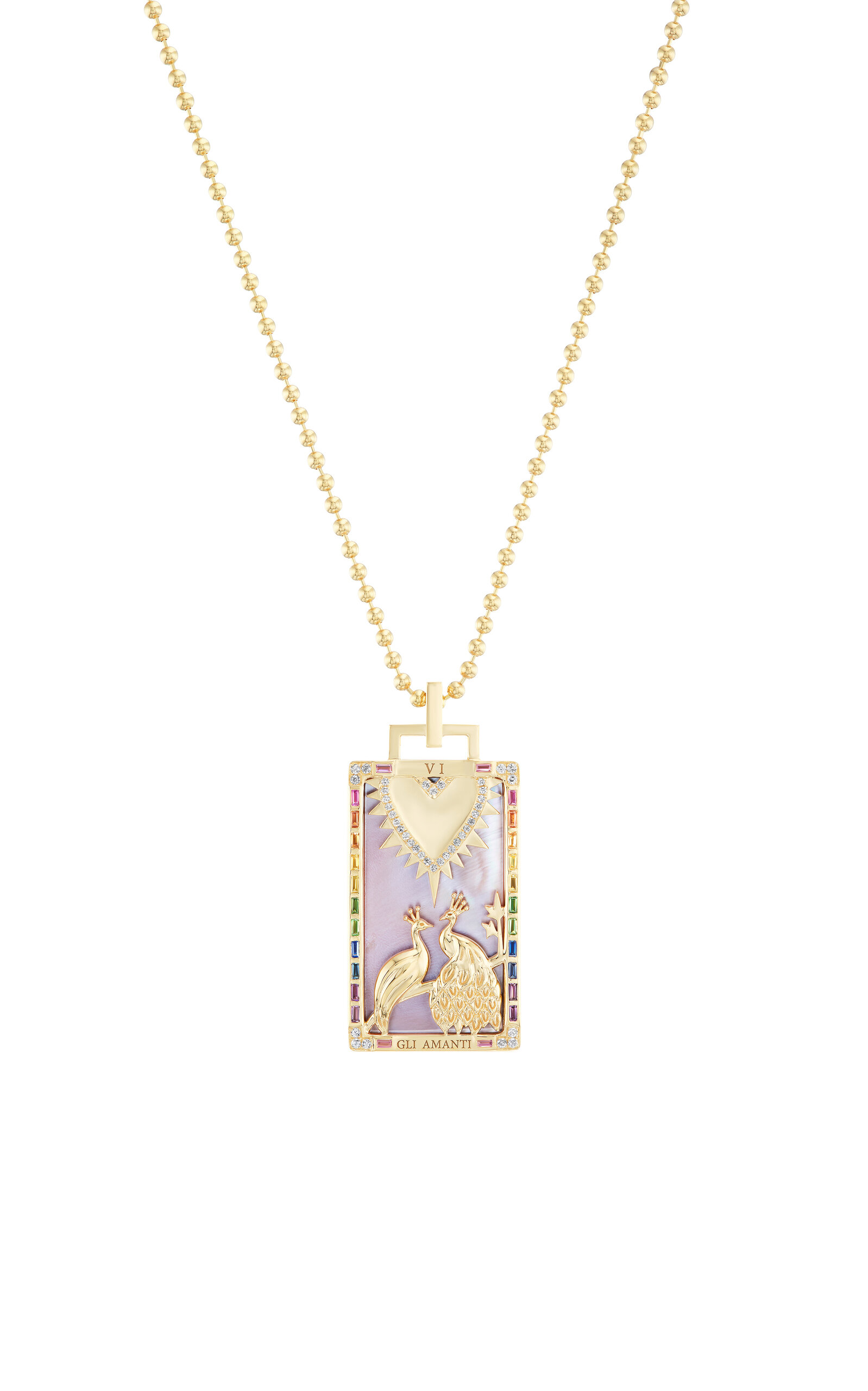 Gli Amanti Piccola 18K Yellow Gold Mother-of-Pearl Tarot Card Necklace