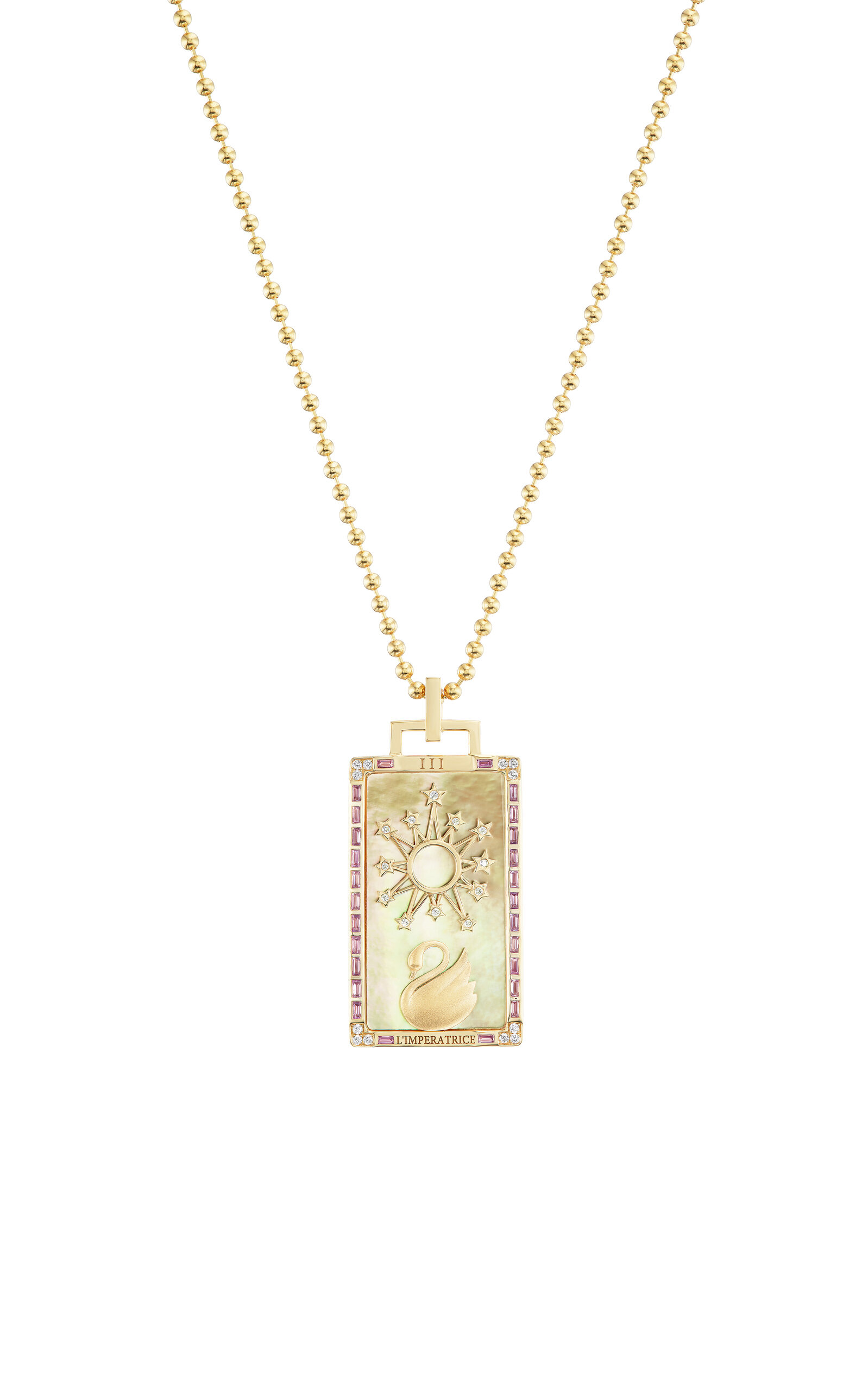 L'Imperatrice Piccola 18K Yellow Gold Mother-of-Pearl Tarot Card Necklace