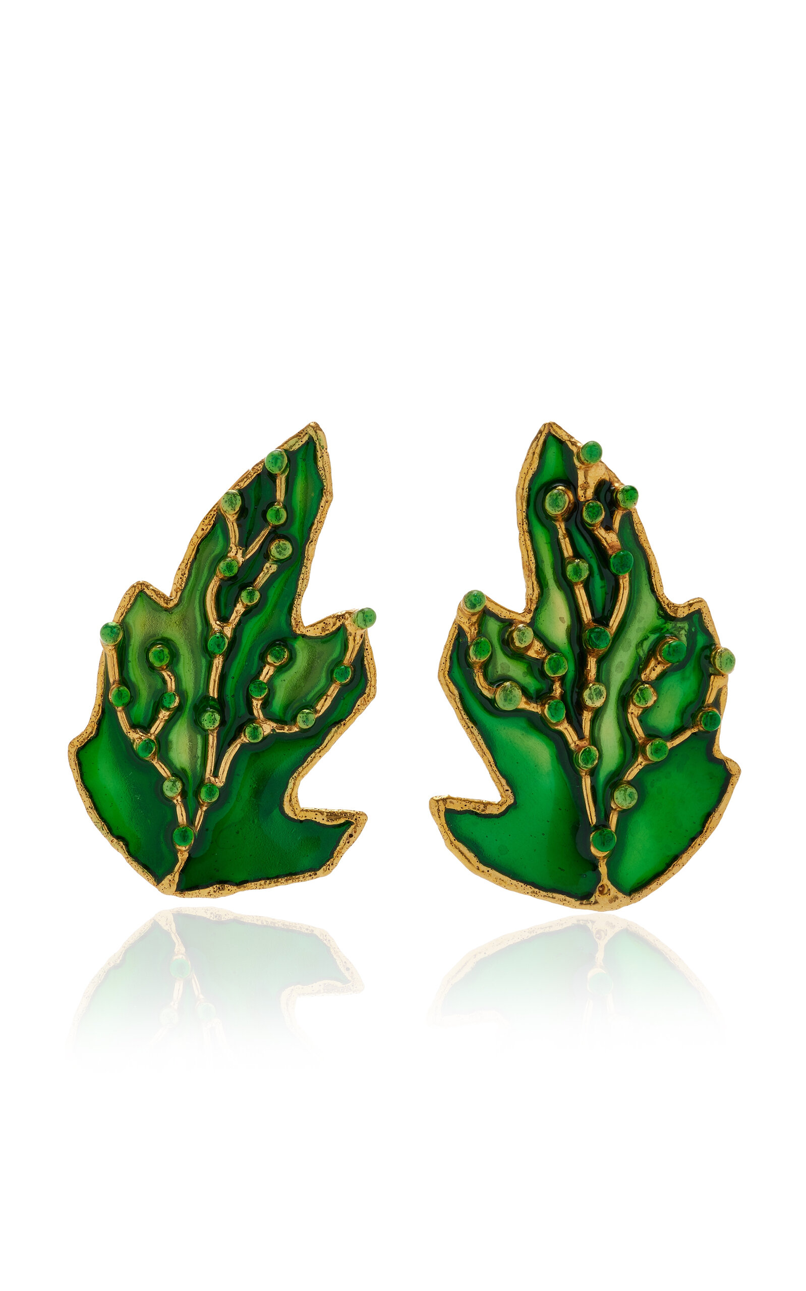 Sylvia Toledano Botanica Enameled 22k Gold-plated Earrings In Green