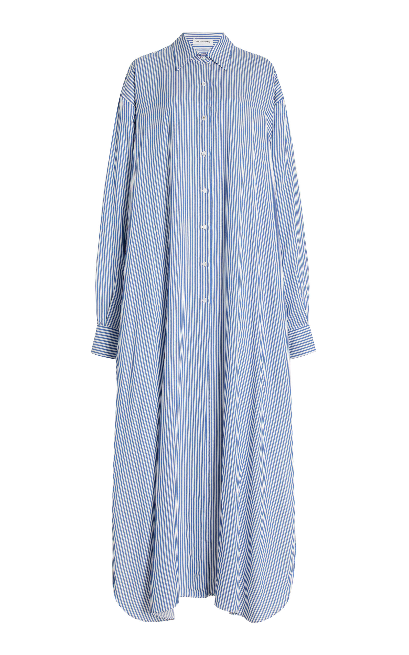 The Frankie Shop Avery Striped Twill Maxi Shirt Dress In Blue